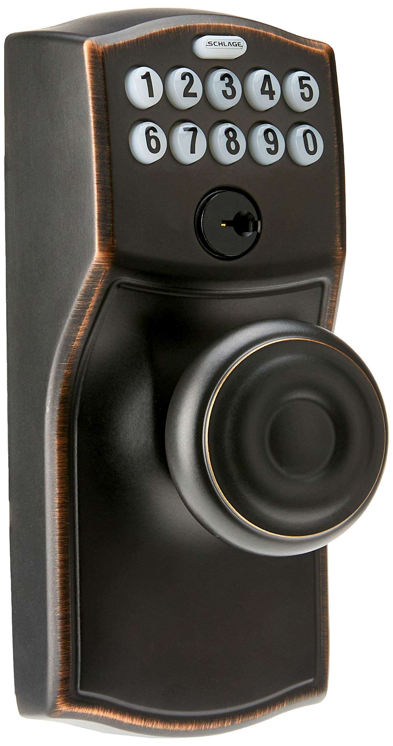 SCHLAGE FE595 CAM 716 16-211 10-063 Camelot by Georgian Keypad Knob with Flex Lock, Aged Bronze 1