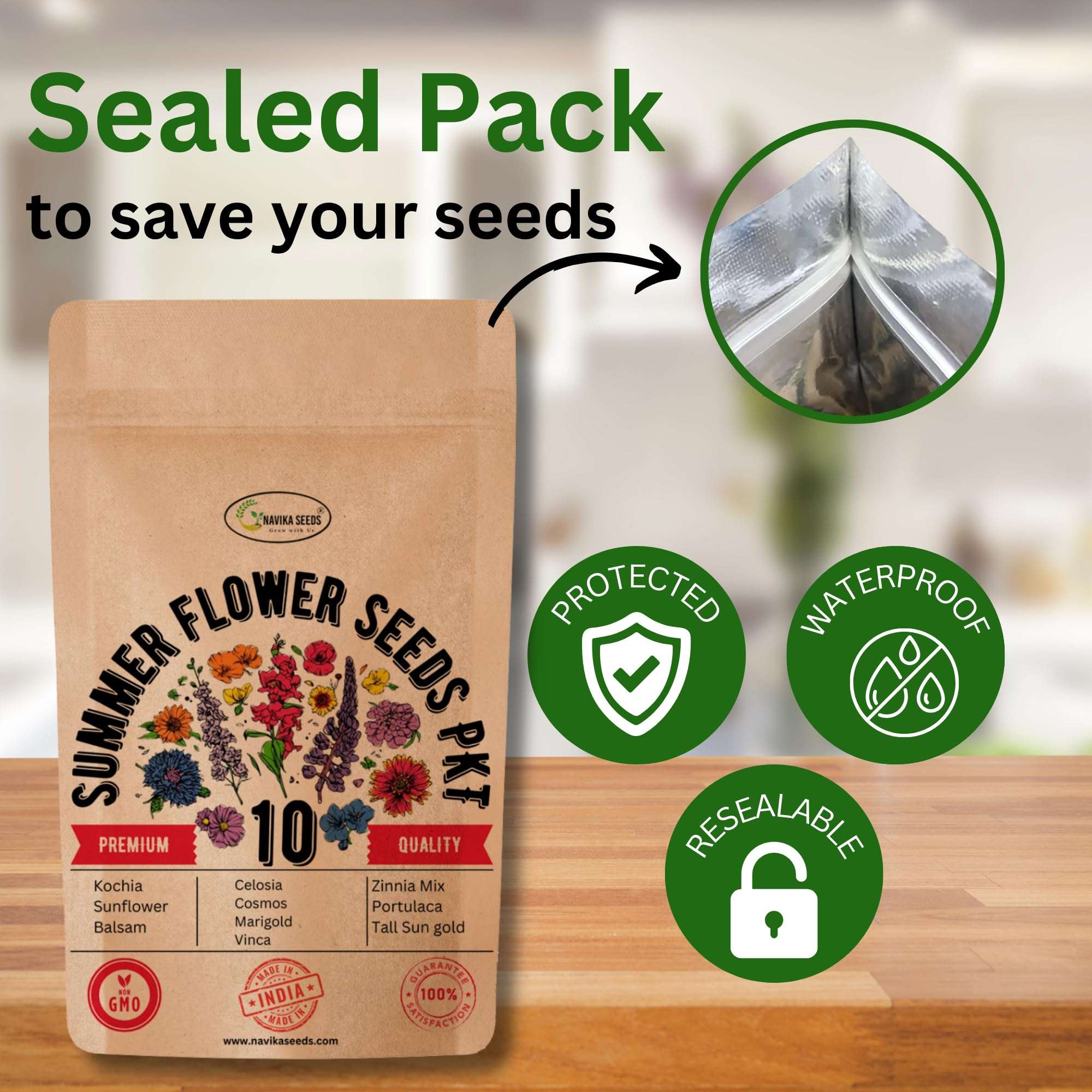 Navika Seeds Combo Pack of 10 Flower Seeds for Summer for Your Home Garden | Summer | Sutaible for Indian Season | All-Season Varieties | Free Growing Guide Included | 4