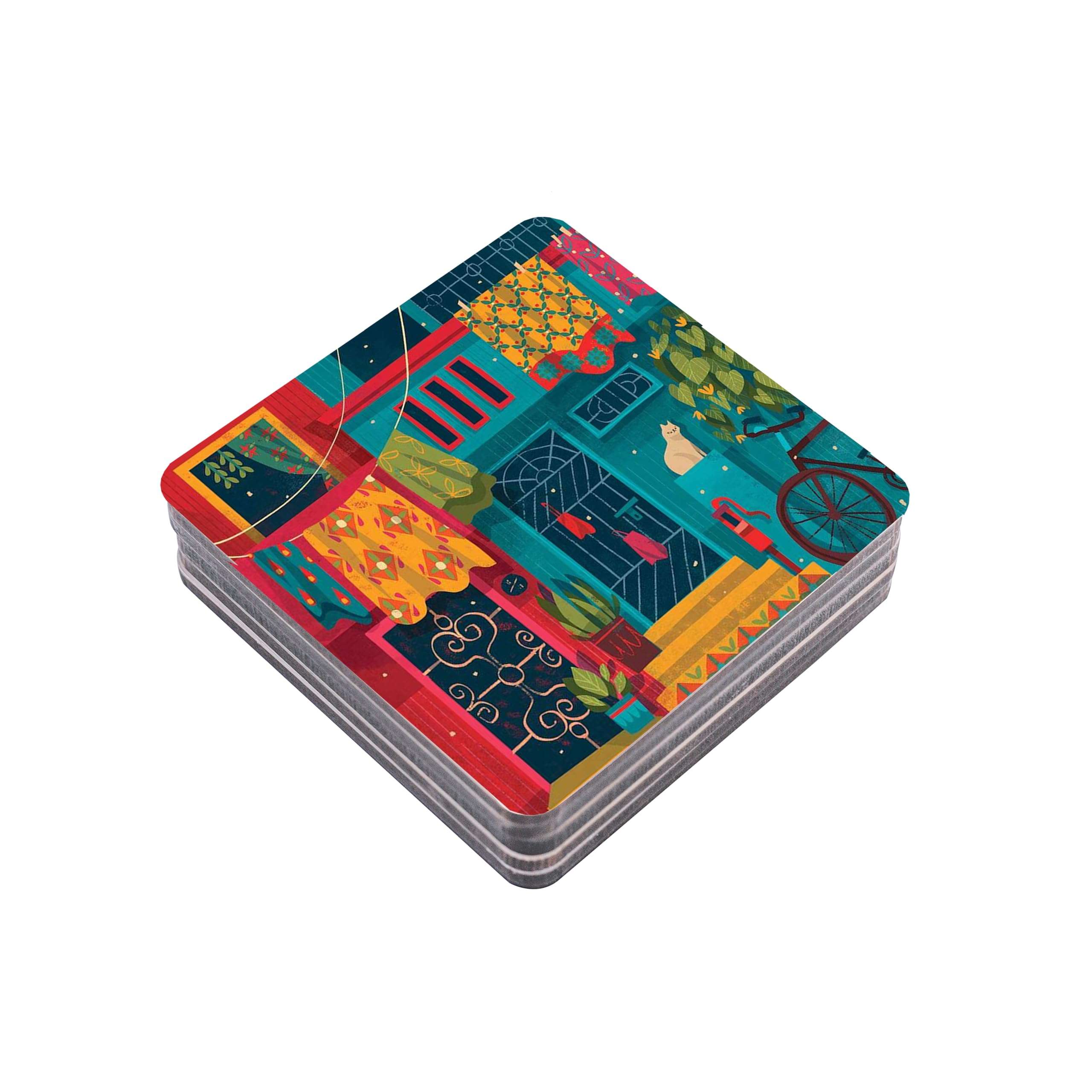 TAJNAN Indian Art Printed Coaster Set of 6 Beautiful Wooden Coasters with Plastic Coating Proper Coaster Stand Designer (taj-Coaster-auto-h) 5