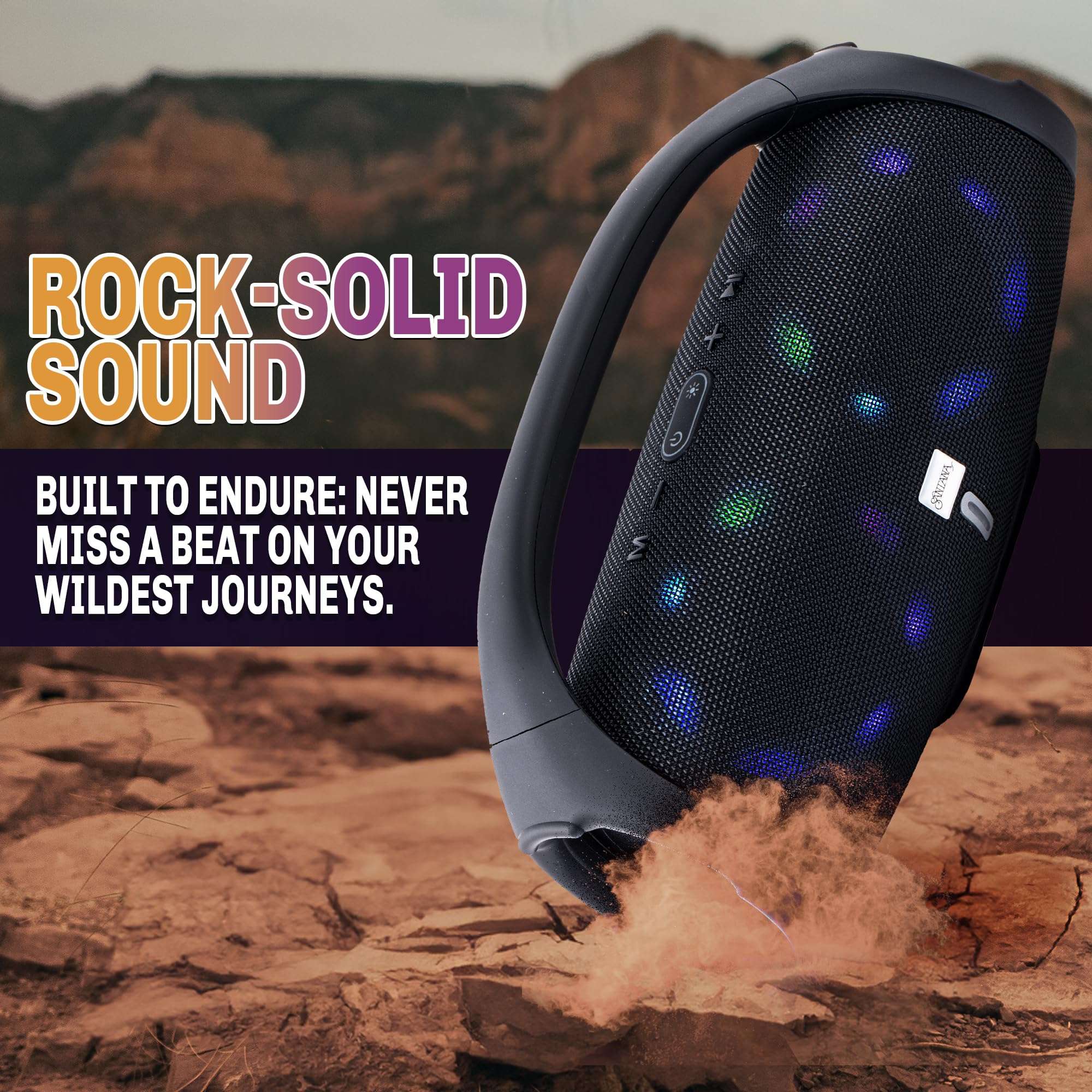 SANTANA BY CARLOS SANTANA Bluetooth Speaker- Dynamic LED Speaker with 24 Hours Playtime, IPX5 Waterproof, Impact Resistant, Integrated Controls, Pairable for Rock Solid Sound | Fuerza | Black 4