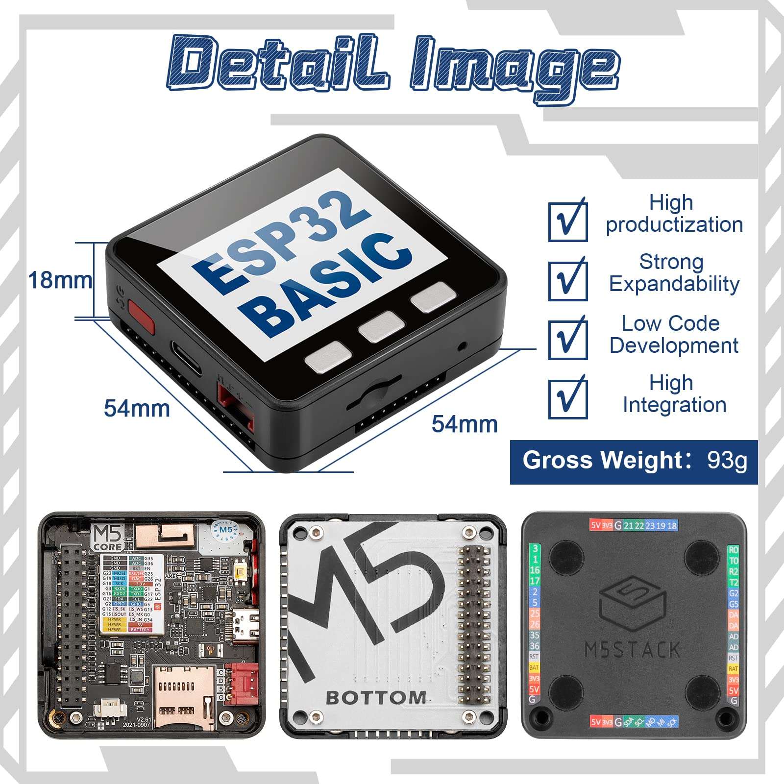M5Stack ESP32 Basic Core IoT: Development Kit V2.6 2.0-inch IPS Display Panel Espressif ESP32 Chip, Compatible with Arduino ESP32-IDF MicroPython UIFlow 3