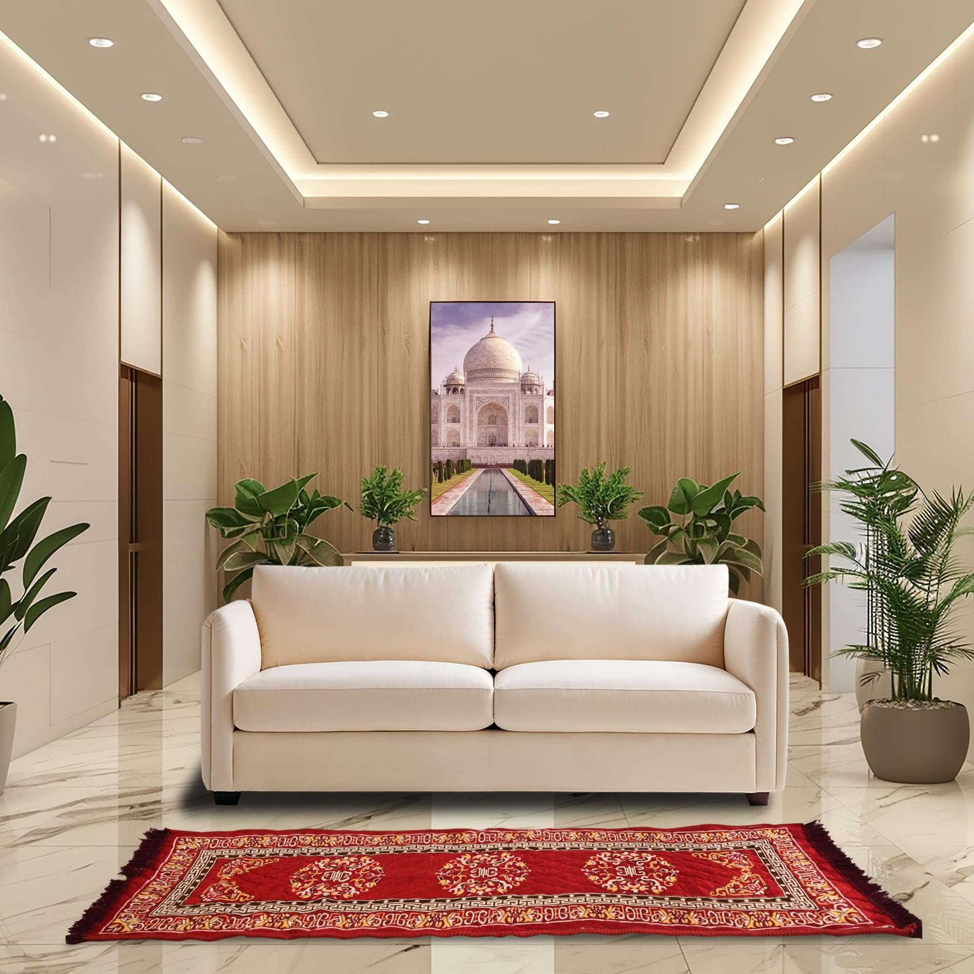 Kuber Industries Bed Side Runner (6x2 Ft) Long Prayer-Yoga Mat | Velvet Bedside Floor Mat | Rug For Living Room | Kitchen Carpet For Floor | Rangoli Design- Maroon 3