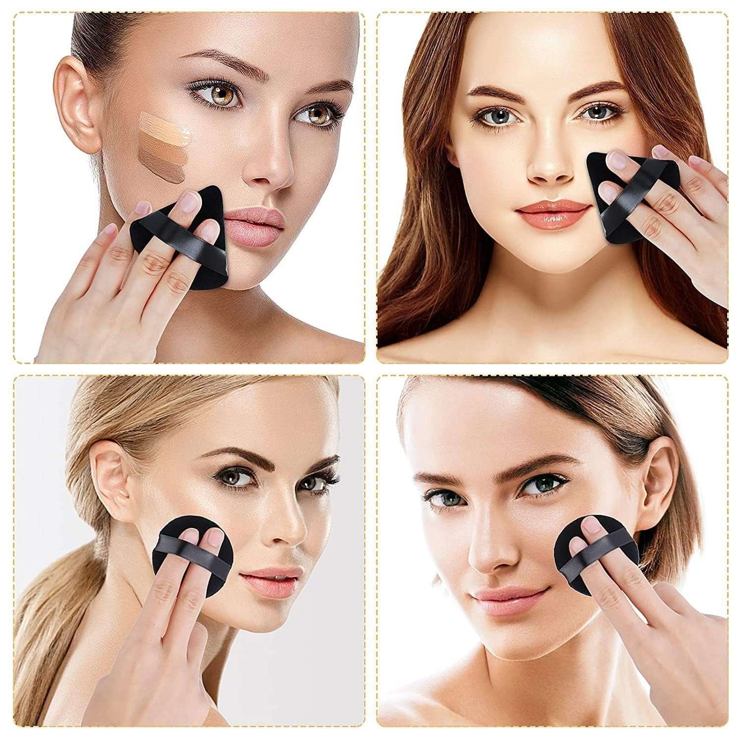 Facejewel 8 Pcs Professional Makeup Brush Set With Pouch 1Pcs(Lite Pink) Round cotton powder puff makeup 1Pcs Makeup Soft Triangle Powder Puff Finger Puff 1pcs Finger Makeup blender Sponge 4