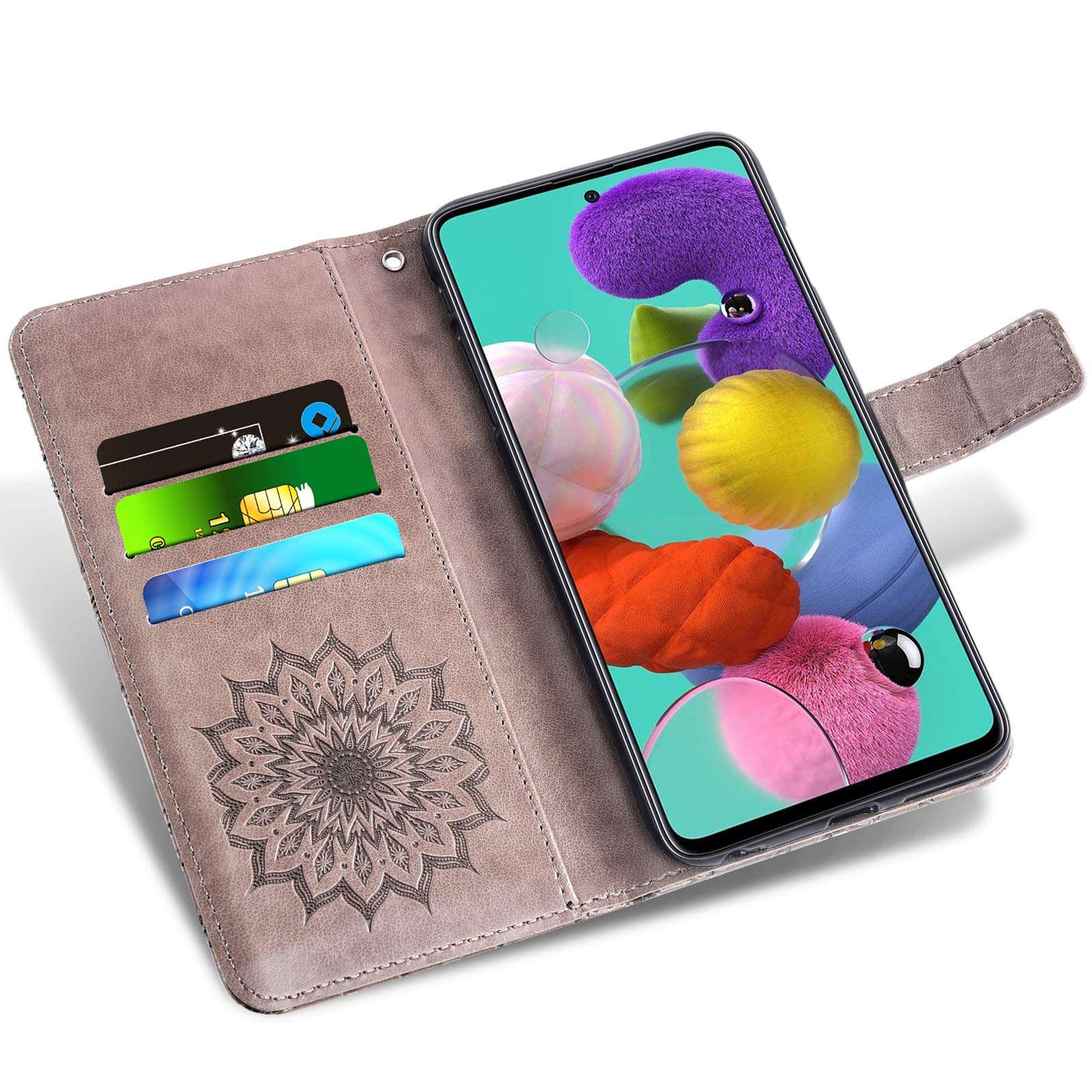 Phone Case for Samsung Galaxy A71 4G Wallet Cases with Tempered Glass Screen Protector and Leather Slim Flip Cover Card Holder Stand Cell Accessories Glaxay A 71 Gaxaly 71A S71 A715F Women Men Gray 3