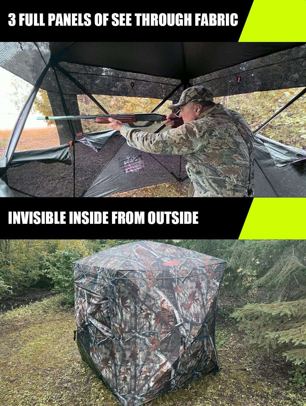 THUNDERBAY See Through Hunting Blind 270 Degree with Carrying Bag & Ground Stakes, Portable 2-3 Person Pop Up Ground Blinds, Durable See Thru Hunting Tent for Deer & Turkey Hunting 4