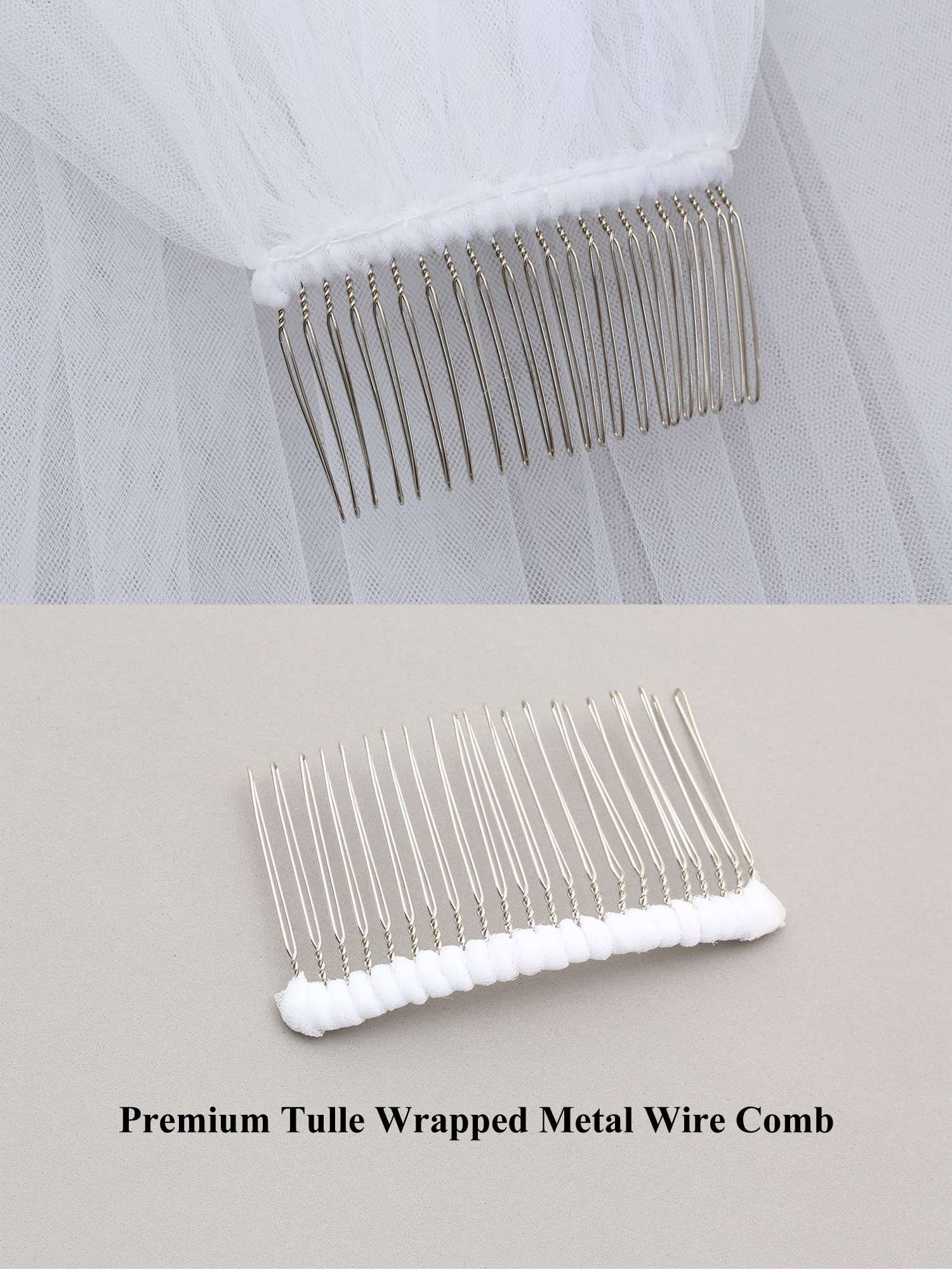 SAMKY 2T 2 Tier 1/4" Ribbon Crystal Circular Veil - Light Ivory Fingertip Length 36" V531 4