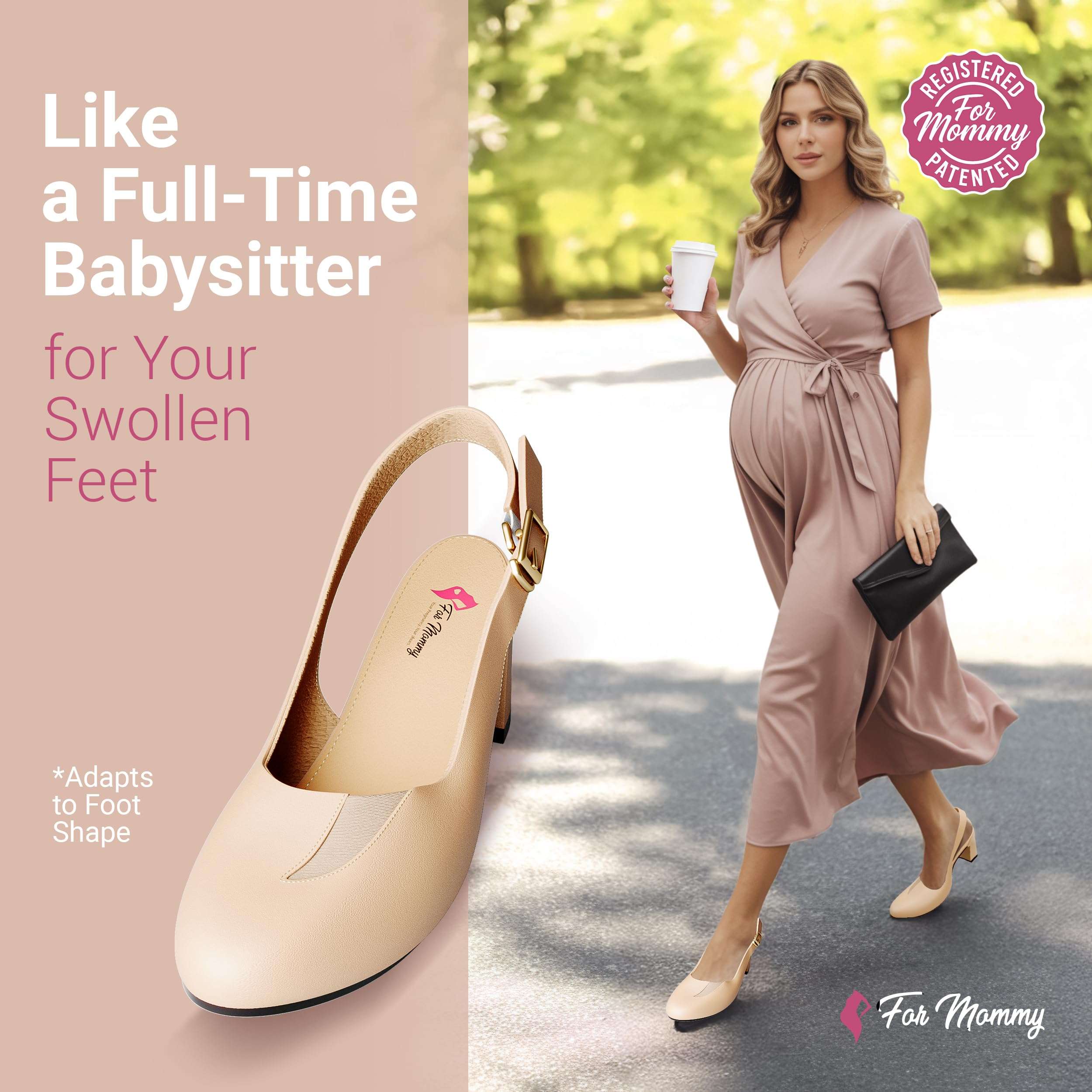 for Mommy Pregnancy Shoes for Swollen Feet – Stretchable with Patented Design, Providing Comfort and Style for Pregnant Women – Wide, Non-Slip Shoes Beige 5