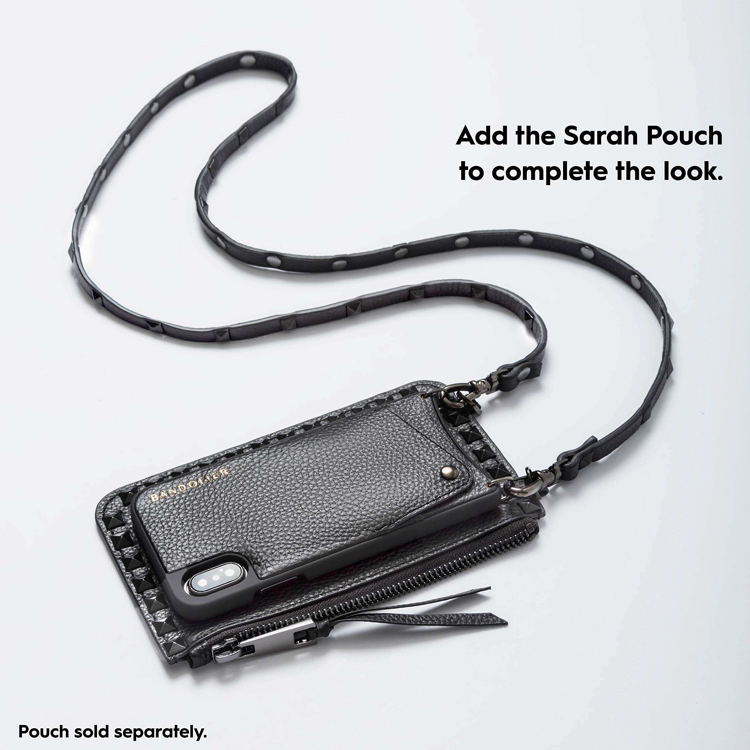 Bandolier Sarah Crossbody Phone Case and Wallet - Black Leather with Pewter Detail - for iPhone Plus 6