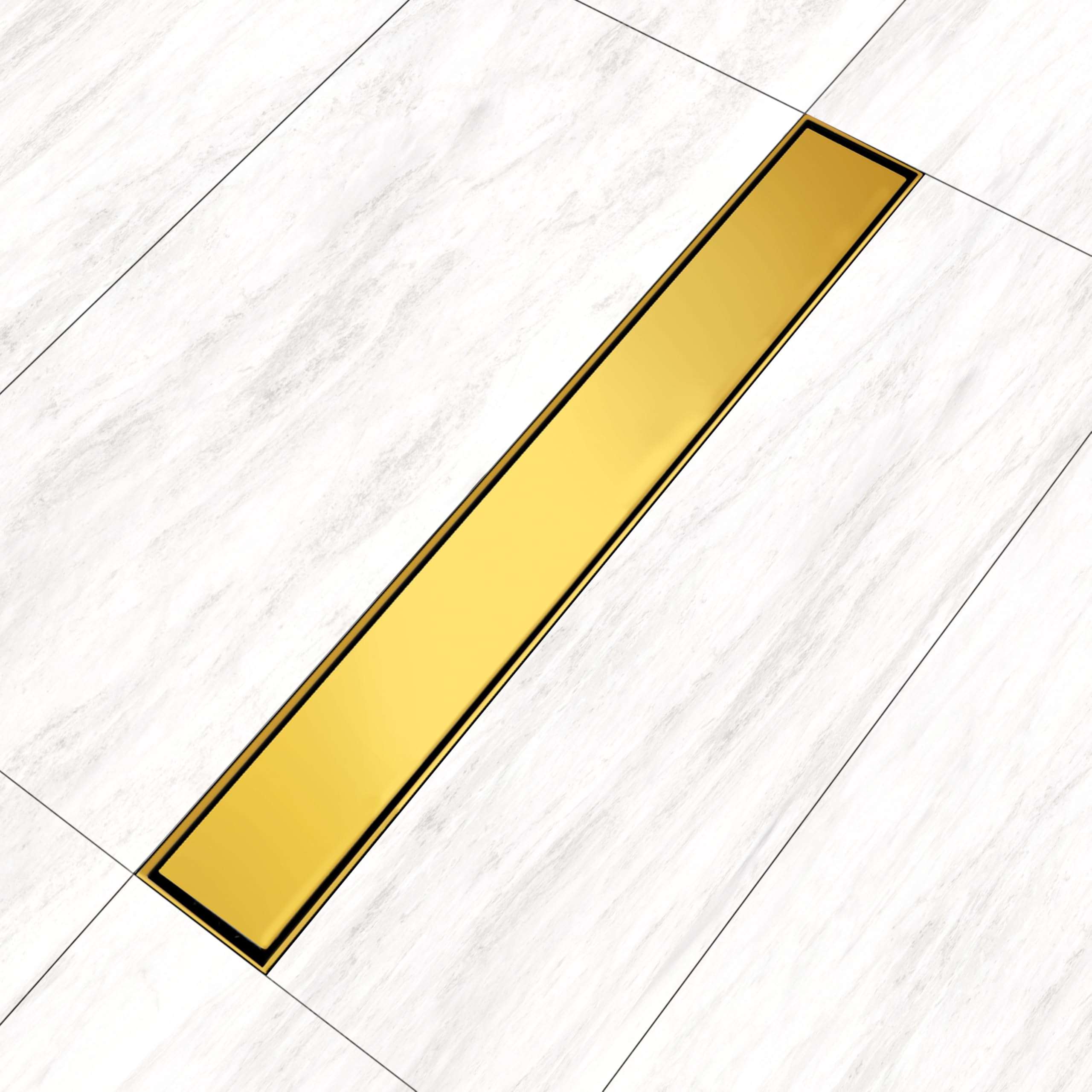 SANJAY CHILLY Stainless Steel Shower Channel Marble Drainer 304 Grade Bathroom Gratings Colour Collection 21MM Tile Insert Floor Drain Strainer with Cockroach Trap (Side Hole - Pure Gold 36x4 INCH) 1