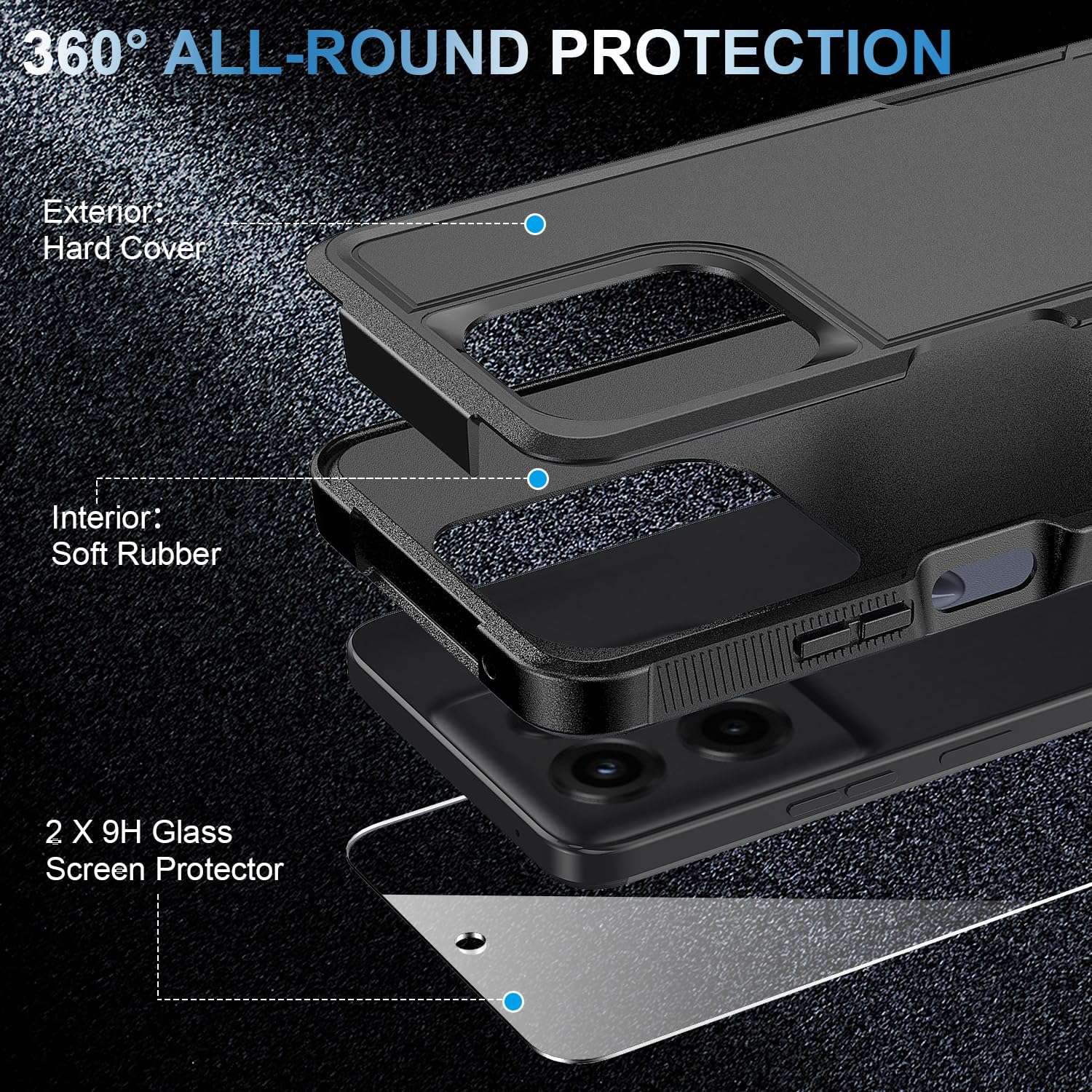 for Motorola Moto G Power 5G 2025 Case with Tempered Glass Screen Protector Heavy Duty Drop Protection,Full Body Rugged Shockproof Protective Phone Cover Military Bumper Tough, Black Matte 4