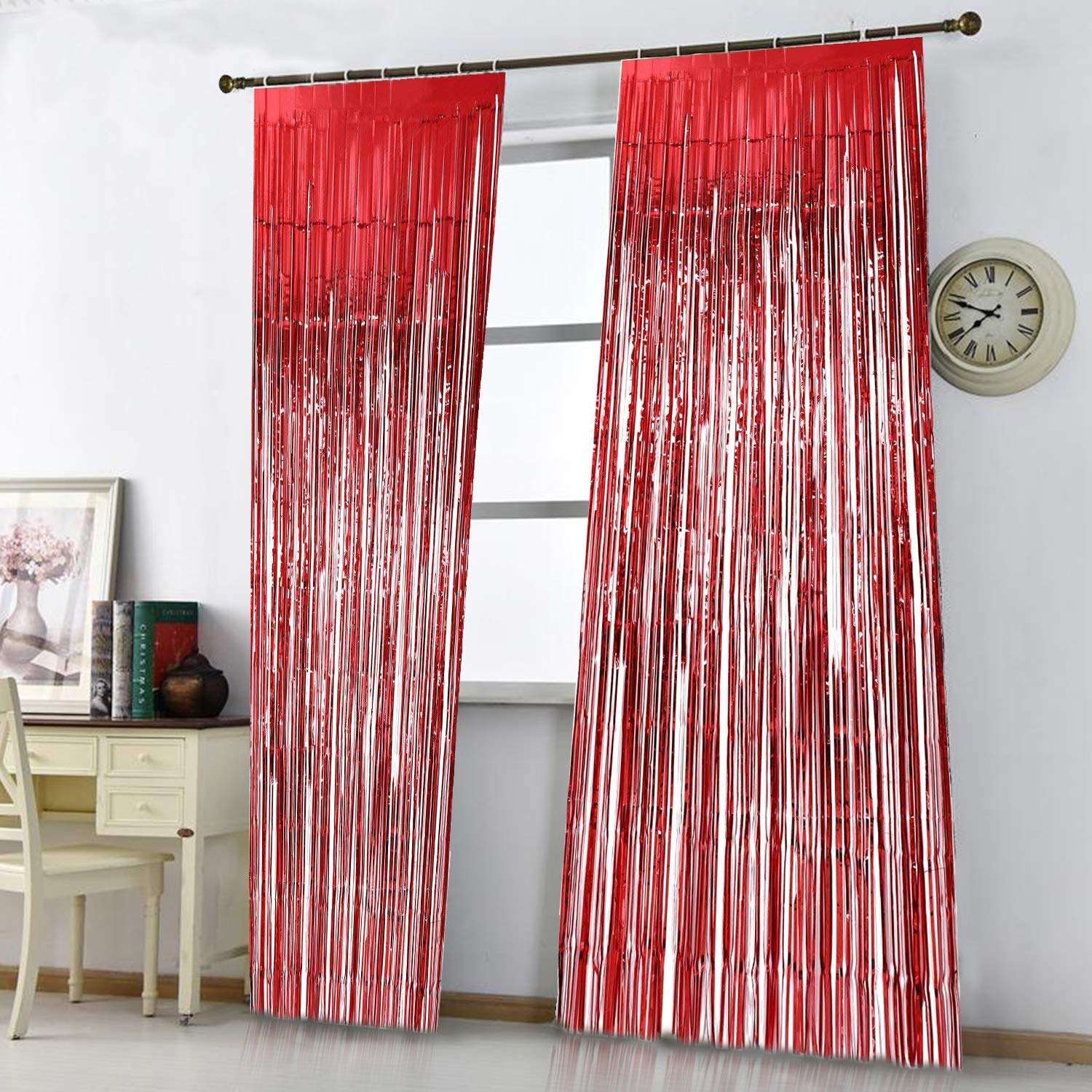 WOLFANO Pack of 4, Red Decorative Curtains, 7.5 ft Long | Quick Decoration for Kids Birthday, DJ, Disco Theme Party 3