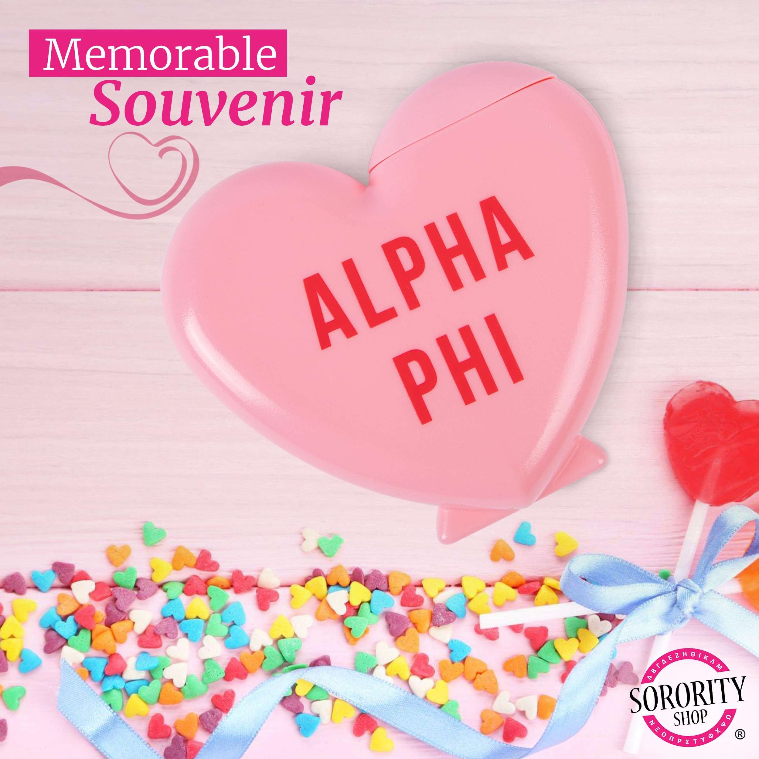 Sorority Shop Phi Mu Tumbler with Straw - Candy Heart Shaped 16 Oz Tumbler with Lid and Silicone Straw, Reusable Plastic Cup with Screen Printed Sorority Name for any Cold Drink 4