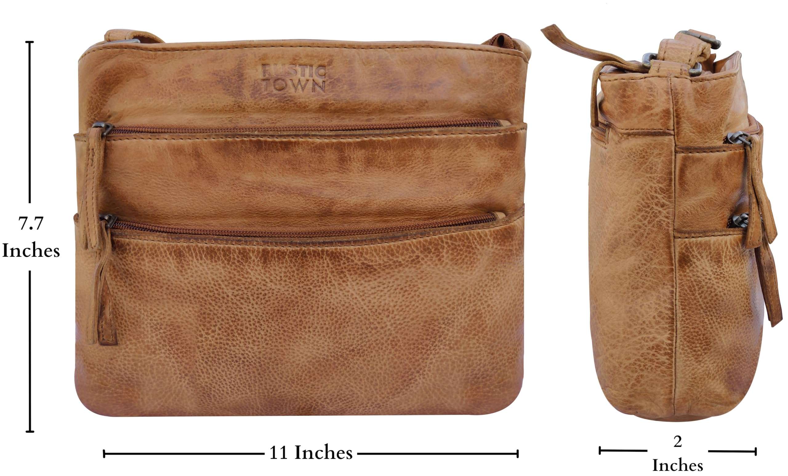 RUSTIC TOWN Leather Crossbody Bag for Women - Washed Leather Travel Sling Purse Hobo Handbags for Girls, Cognac 4