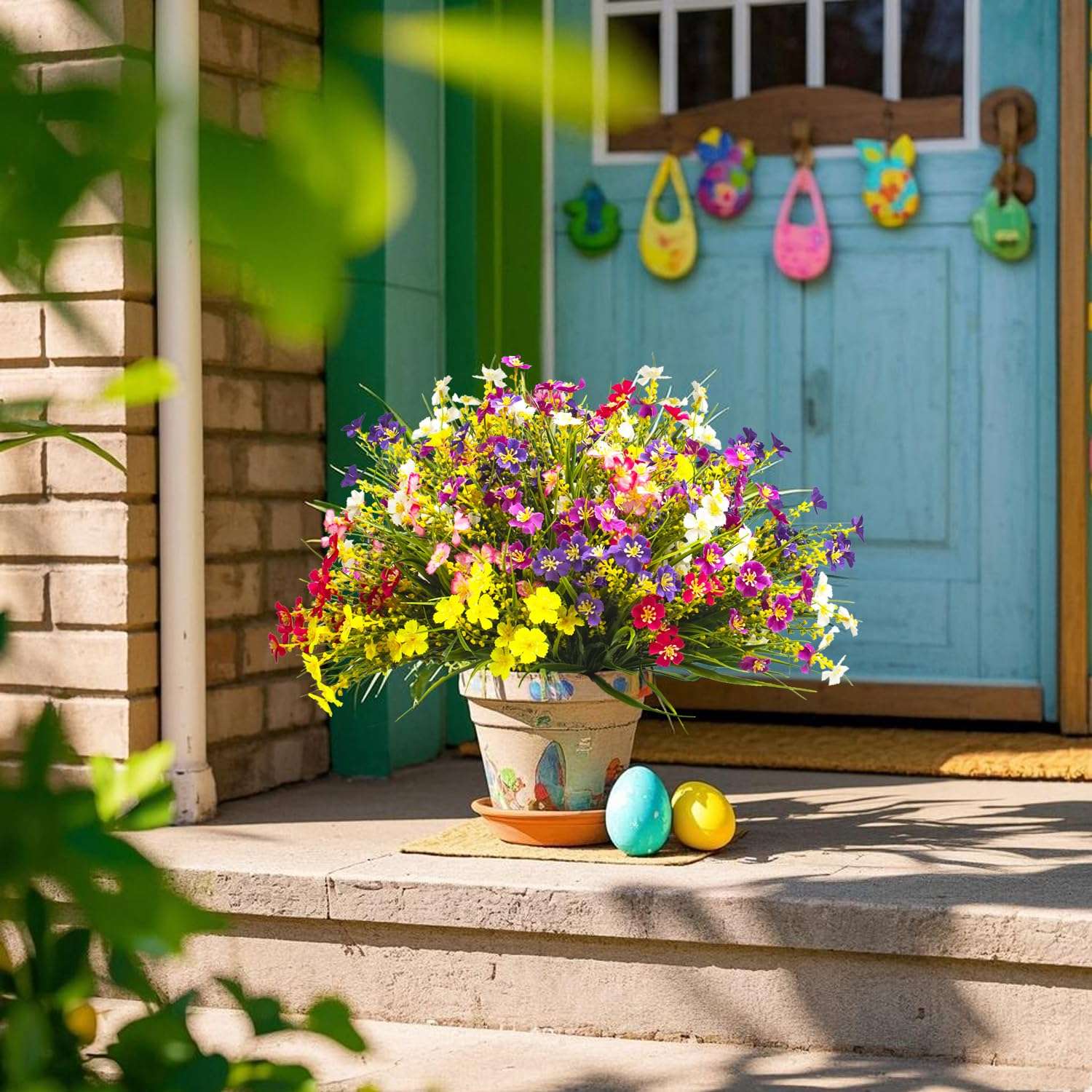 Grunyia 24 Bundles Artificial Faux Flowers Outdoor Plants for Autumn Summer Decoration,Fake Silk Realistic UV Resistant Colorful Daisy for Outside Home Porch Patio Balcony Yard Decor 6