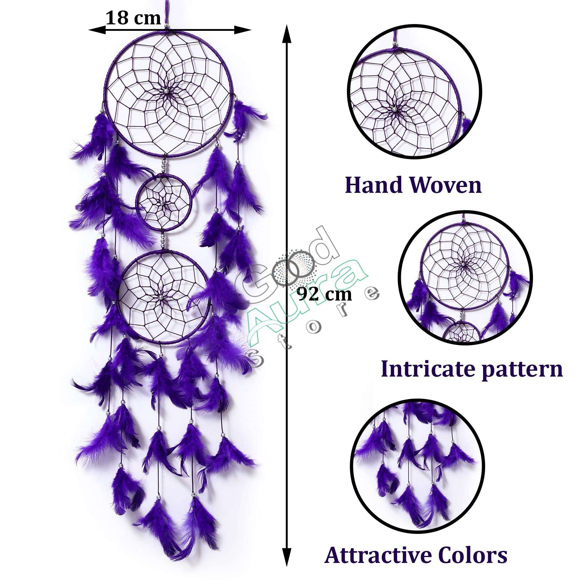 Good Aura Store Dream Catchers for Home Decor, Feather Wall Hangings for Kids Room, Bedroom, Livingroom, Balcony Decorations, Positive Gift Items (Pack of 1, 18LX92Hcm, Navy Blue) 4