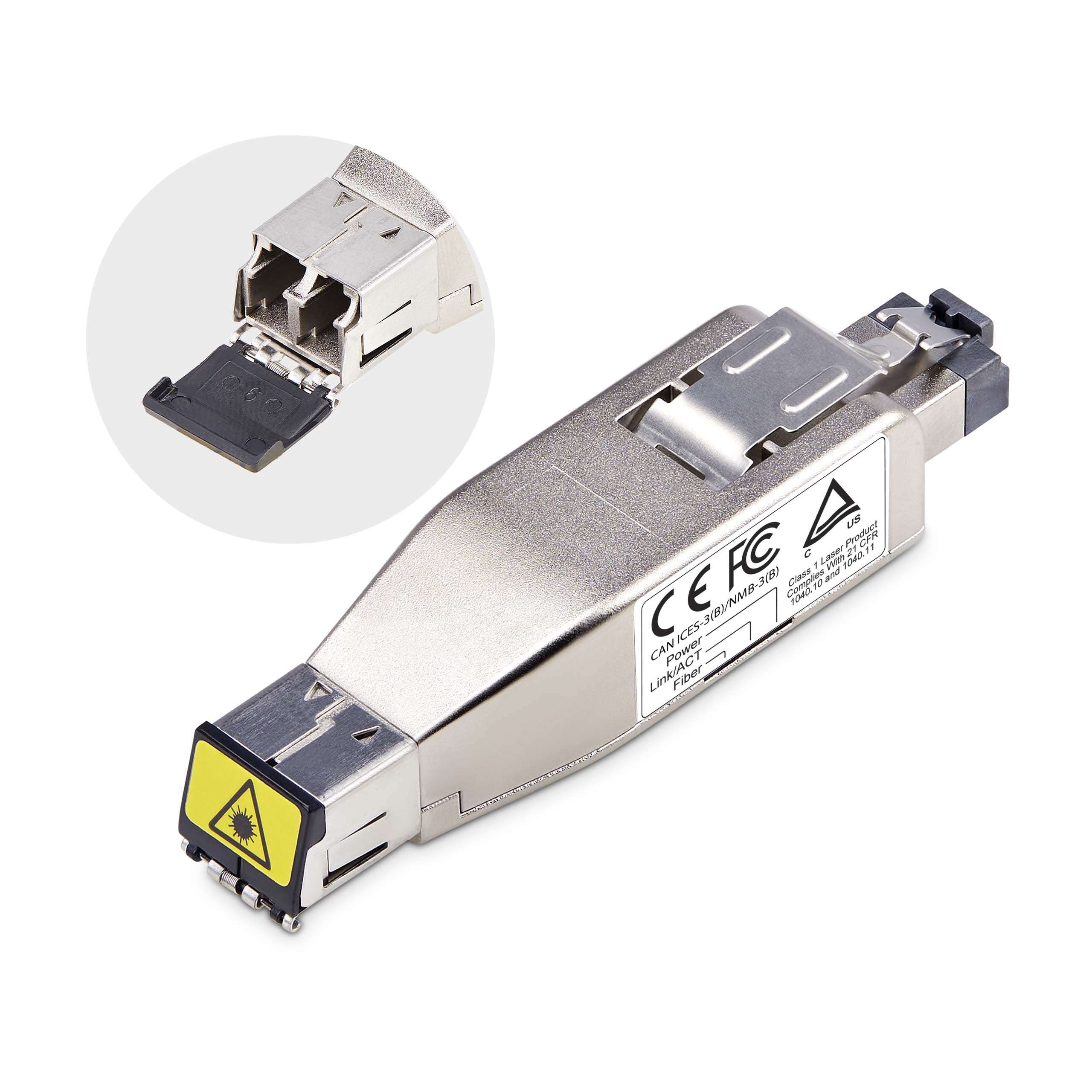 StarTech.com Gigabit Fiber to RJ45 Ethernet Media Converter Dongle, Optical Singlemode 10km/Multimode 800m, TAA, PoE Powered 1