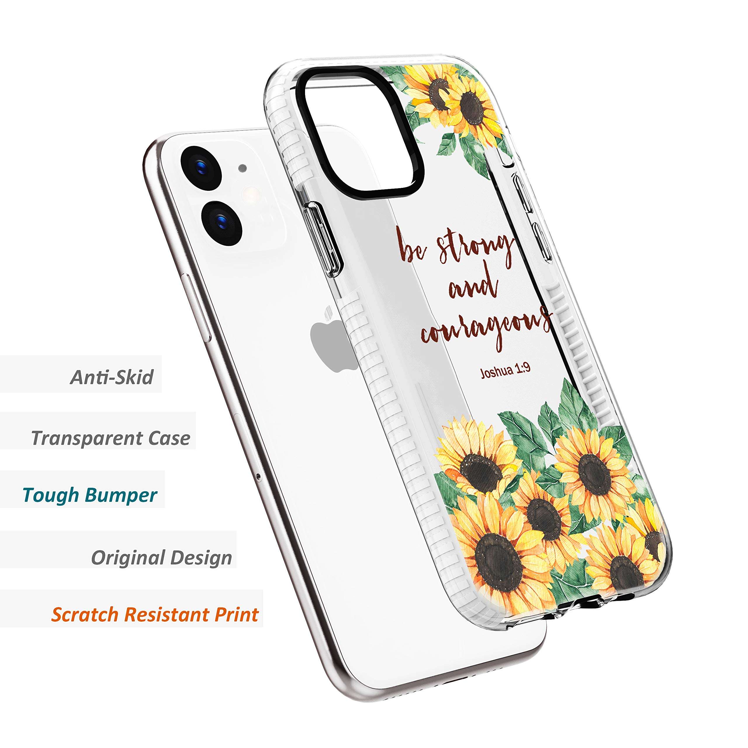 Case Compatible for iPhone 12 Mini,Sunflower Floral Flowers Inspirational Bible Verses Christian Quotes Joshua 1:9 Soft Protective Clear Case With Design for Girls Women Compatible for iPhone 12 Mini 5