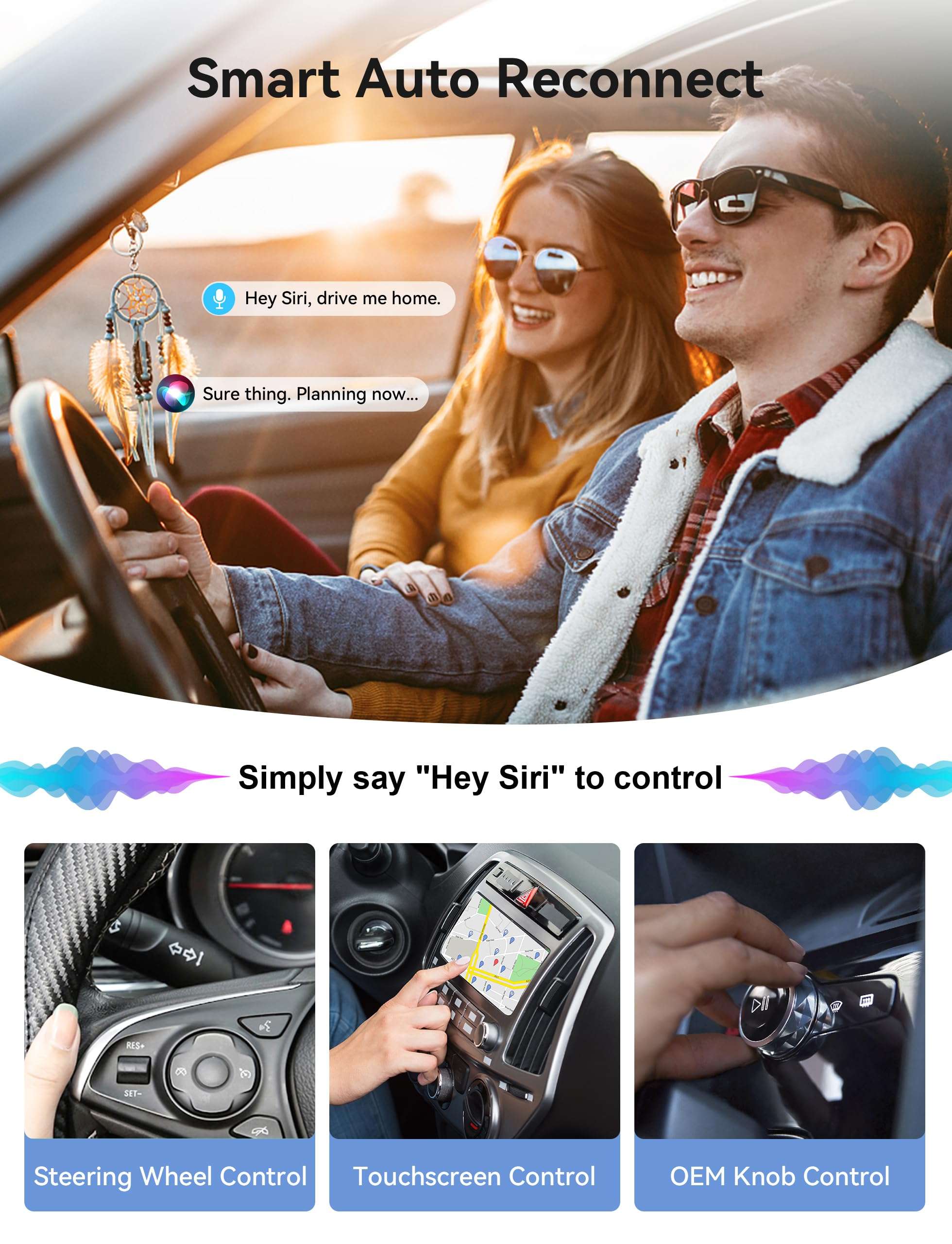 Redlake Wireless CarPlay Adapter for iPhone Mini Size Wireless Apple CarPlay Adapter for USB & USB-C/Type-C Plug and Play Black (Matte Black) 4