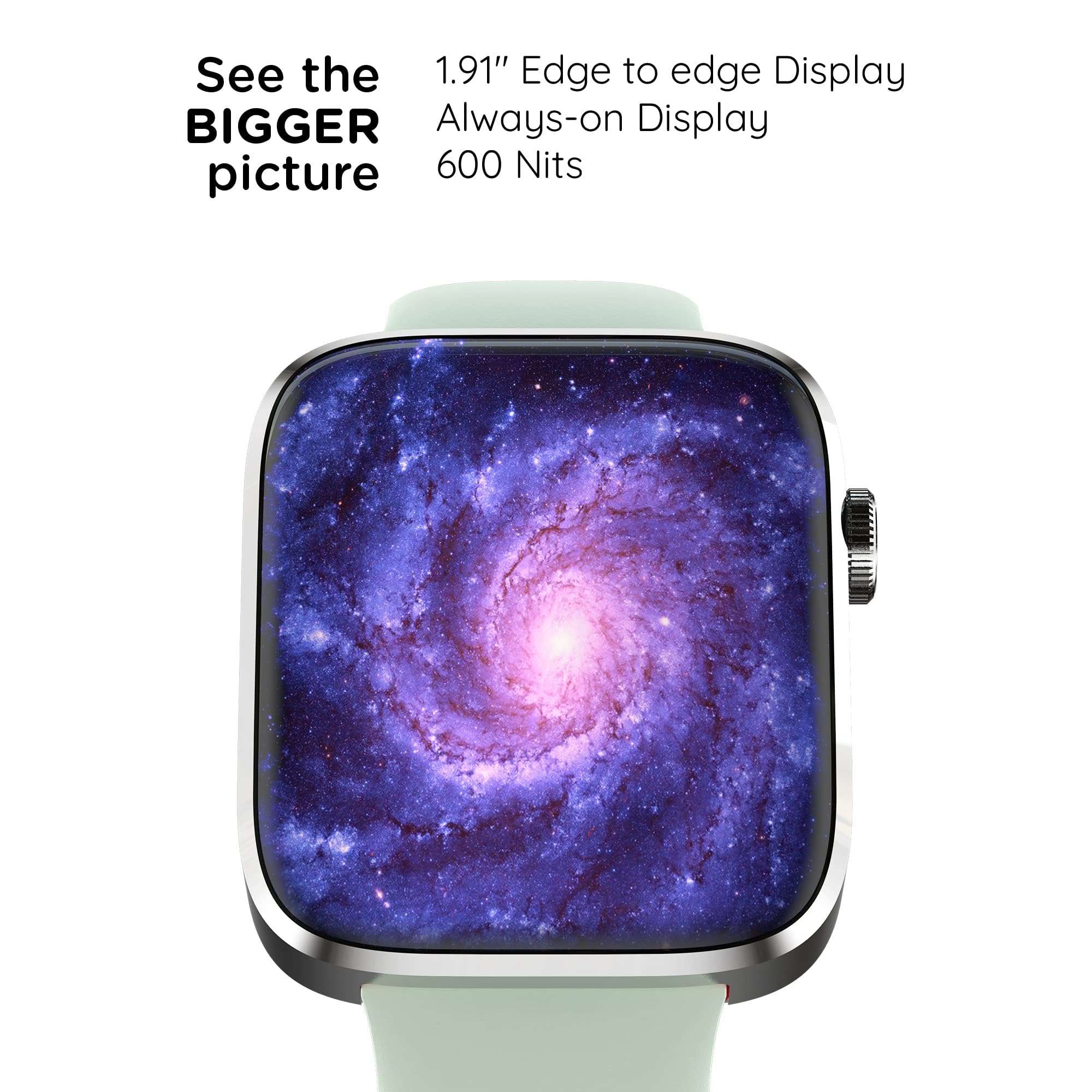 Pebble Newly Launched Cosmos Prime Bluetooth Calling Smart Watch,Largest 1.91" Bezel-Less Edge-to-Edge Display,600 Nits Brightness, Sleek Metallic Body, Wireless Charging, Health Suite (Mint Green) 2