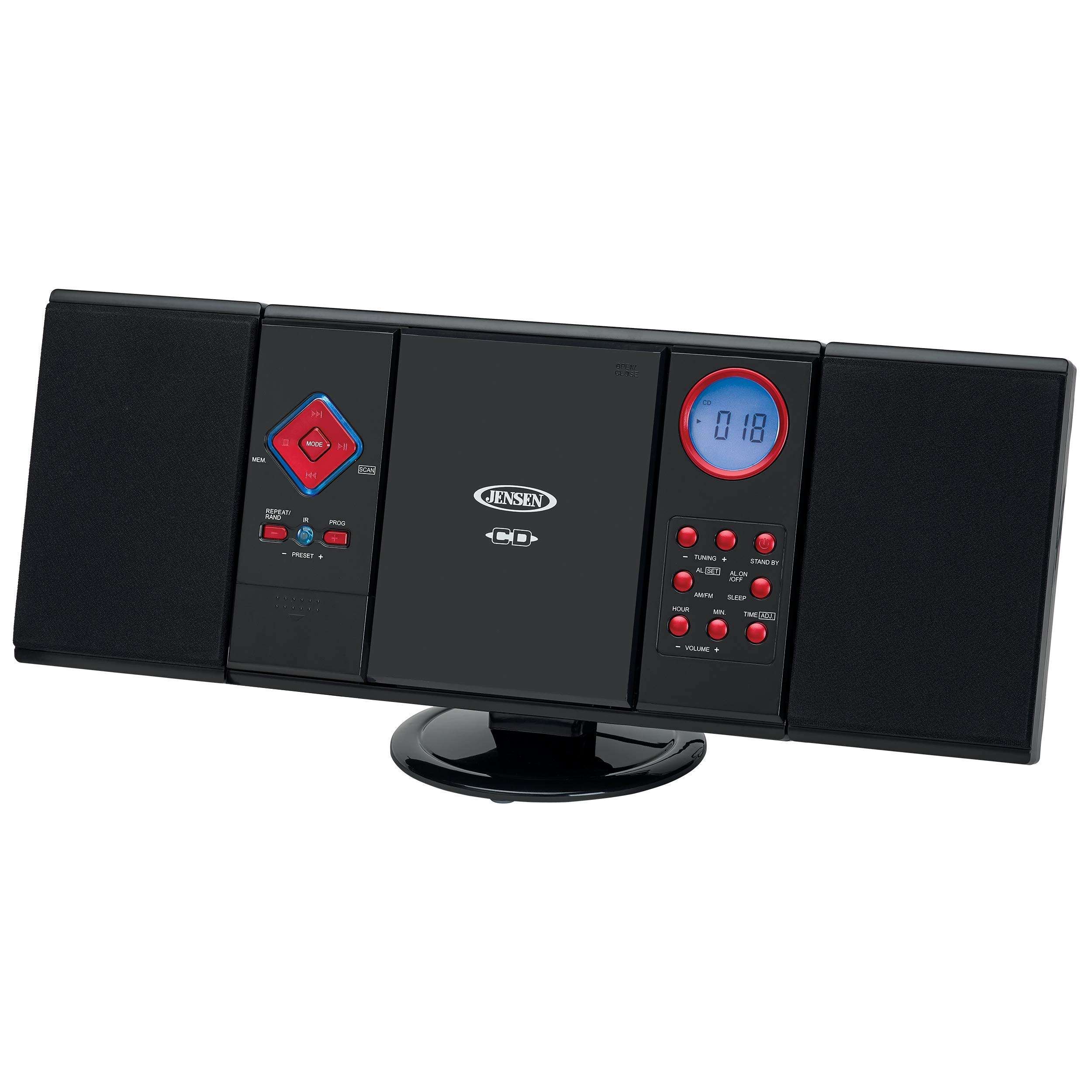 Jensen Modern Black Series JMC-180 Red Wall Mountable Vertical Loading CD Music System, Digital AM/FM Stereo with Speakers, Aux-in, & Headphone Jack Remote Control (Red) 4