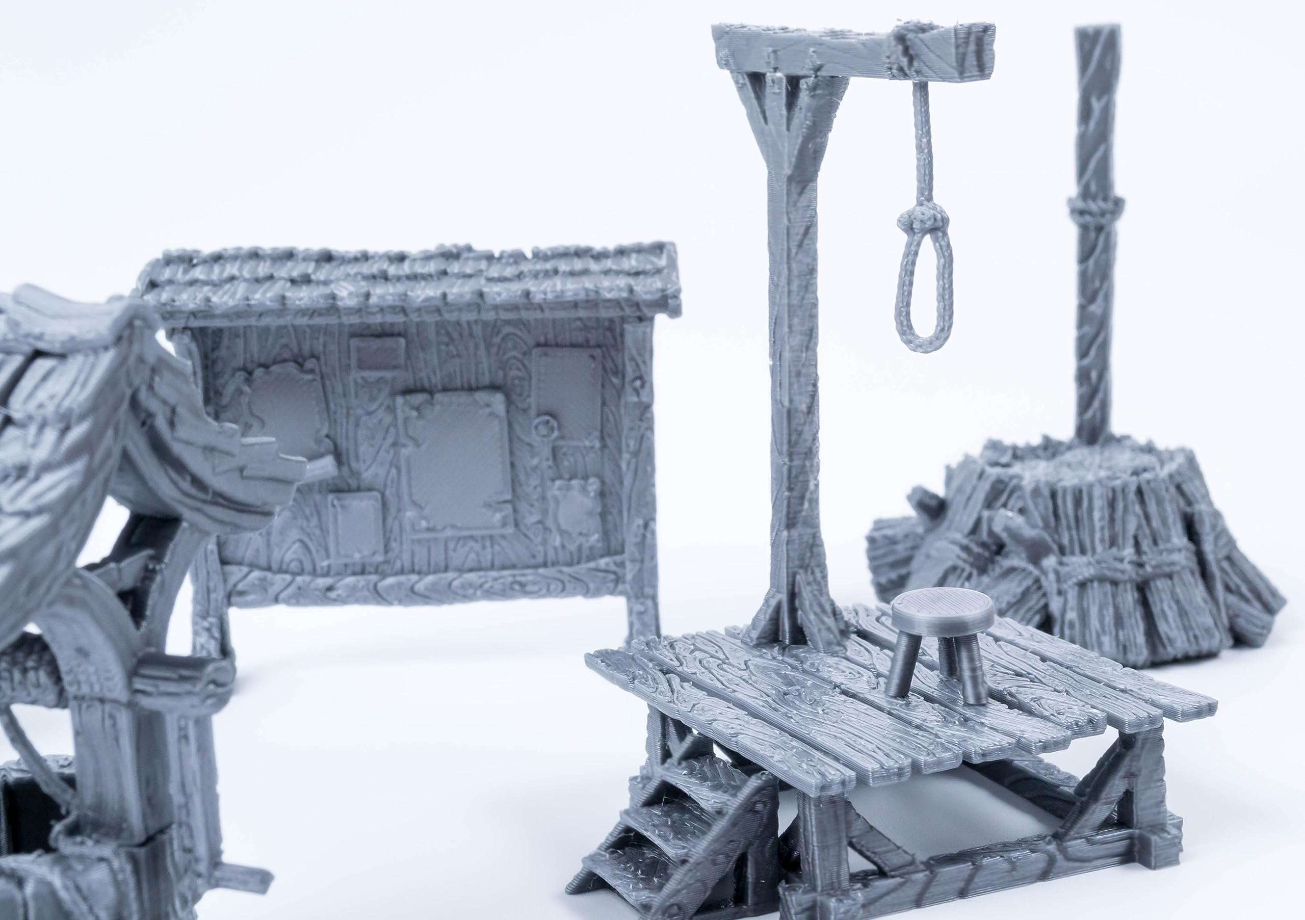 3D Vikings City Items Set – Comprehensive Terrain Accessories for Tabletop RPGs, Dungeons & Dragons, Warhammer – Includes Well, Toilet, Signs, Gallows, Newsboard, Cart, Wooden Stake – Unpainted 2