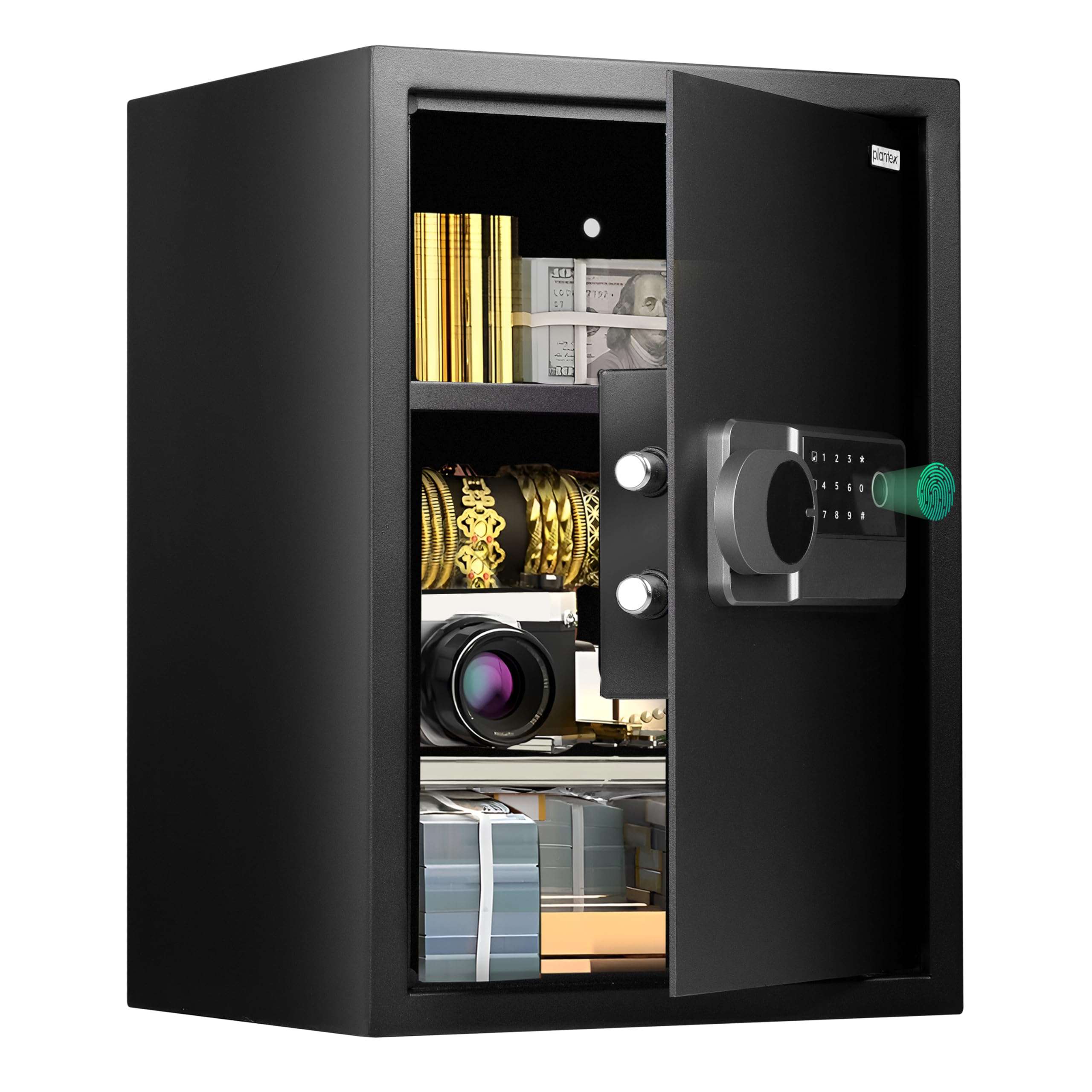 Plantex 56 Litre Digital Safe Locker For Home/Safety Locker Box with Biometric Fingerprint,Touchscreen & Emergency Key/Perfect Security Solution for Valuables/2 Years Warranty By Plantex - Black 1