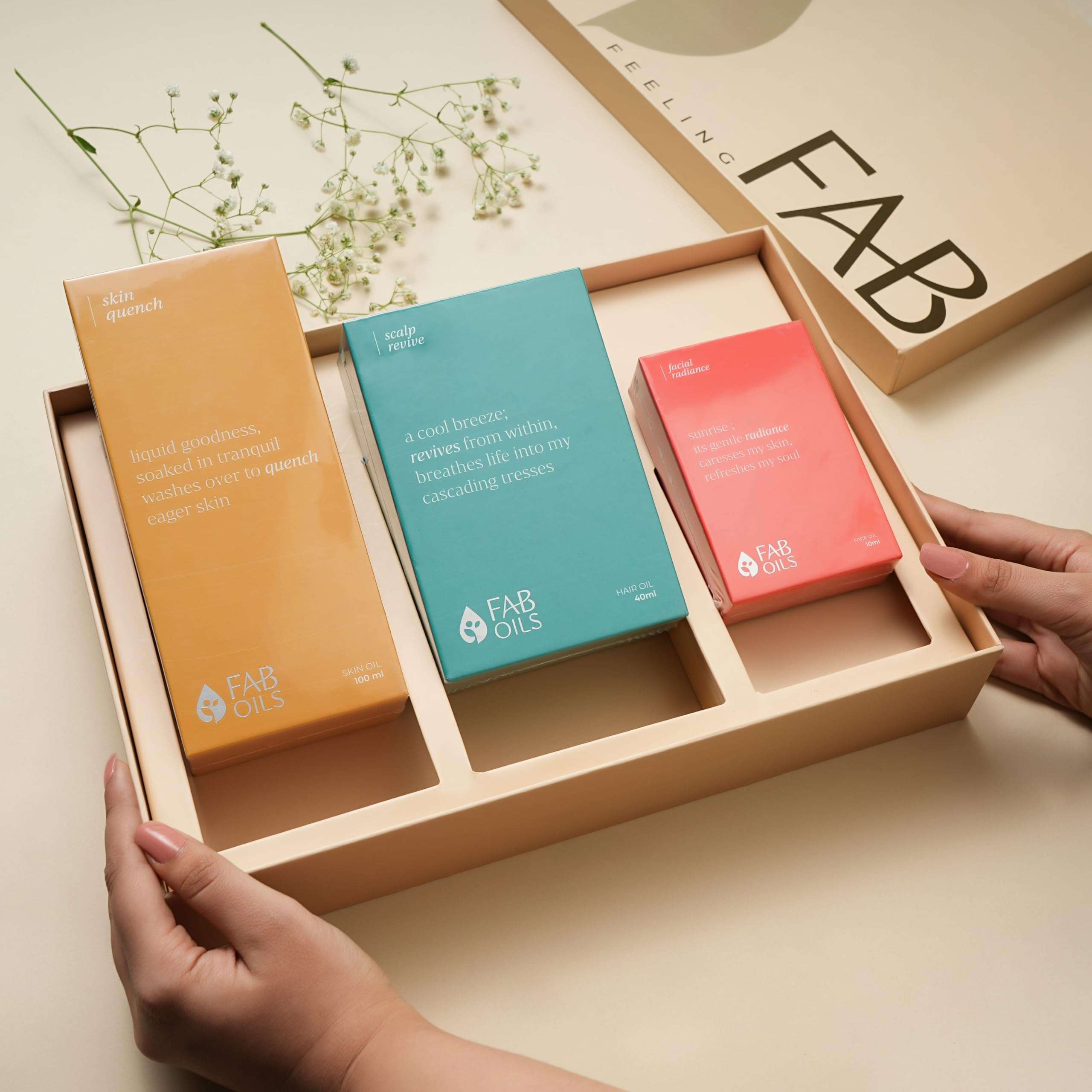 Fab Oils The TLC Quench, Nourish and Glow Gift Set | Ultra Lightweight Oils | Face, Hair & Body Oil Combo | 10-Sec Fast Absorption | Gifts for Women & Men | 95% Natural | Set of 3-150ml 4