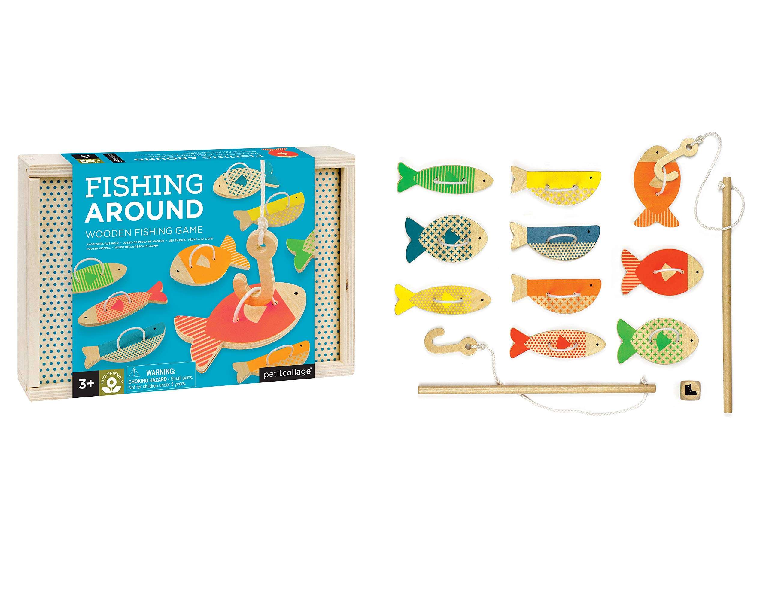 Petit Collage Fishing Around Wooden Game – Cute Kids Fishing Game for Ages 3+, Ideal for 2-4 Players – Fun Learning Game Promotes Color Recognition and Hand-Eye Coordination 1