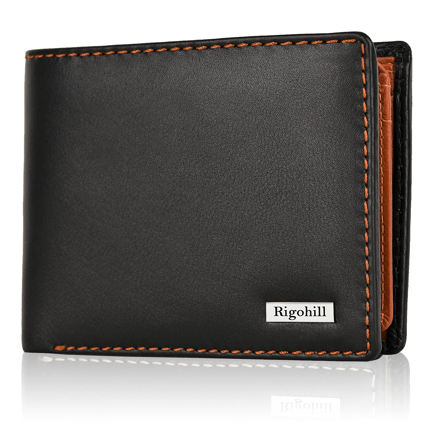 Rigohill Dusky Mens Leather Wallet | Black/Rust Leather Wallet for Men | RFID Mens Wallet