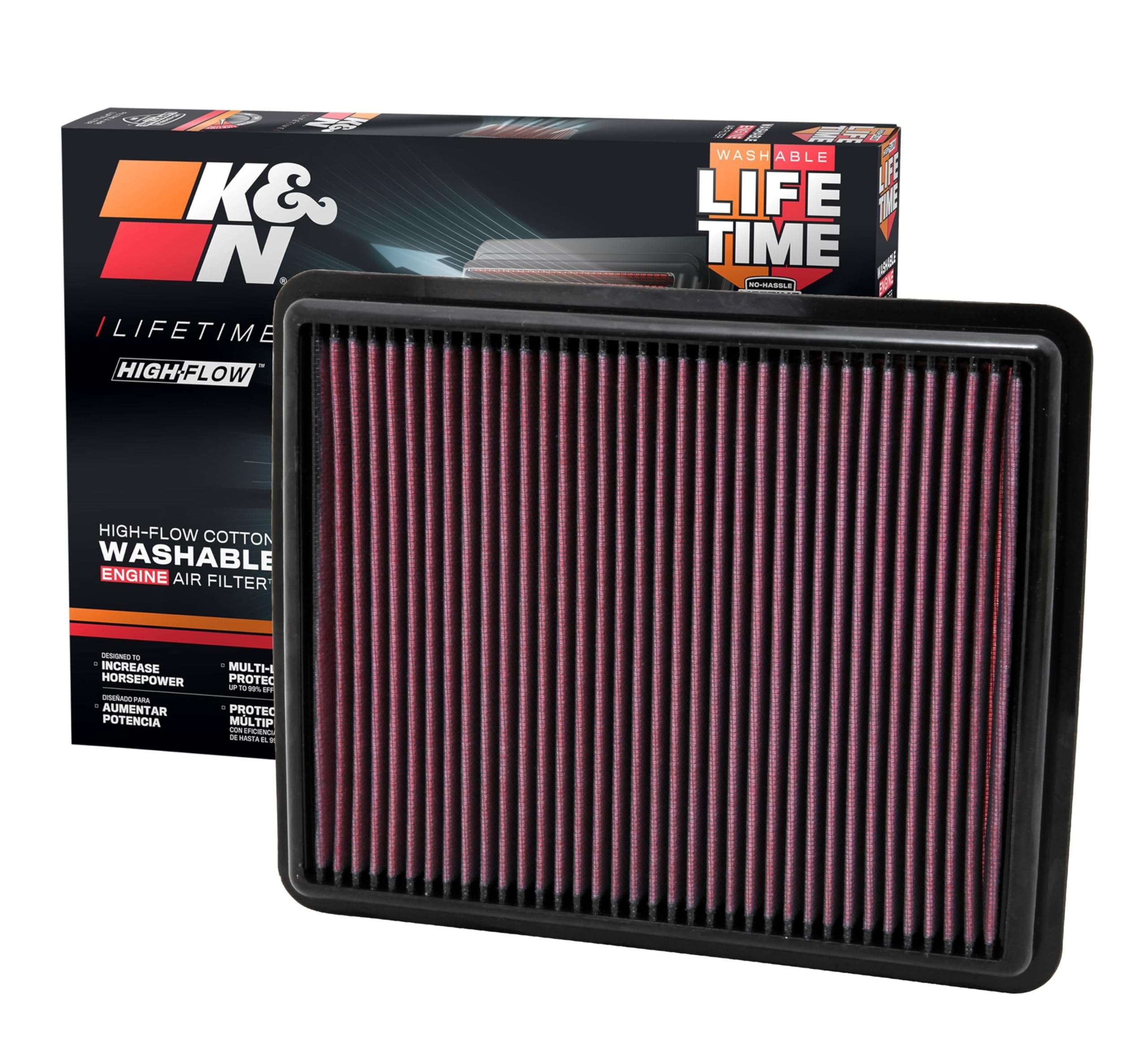 K&N High-Flow Original Lifetime Engine Air Filter: Increase Power: Premium, Washable: Compatible with 2009-2017 Hyundia/KIA: (See Product Description for Select Models), 33-2448 1