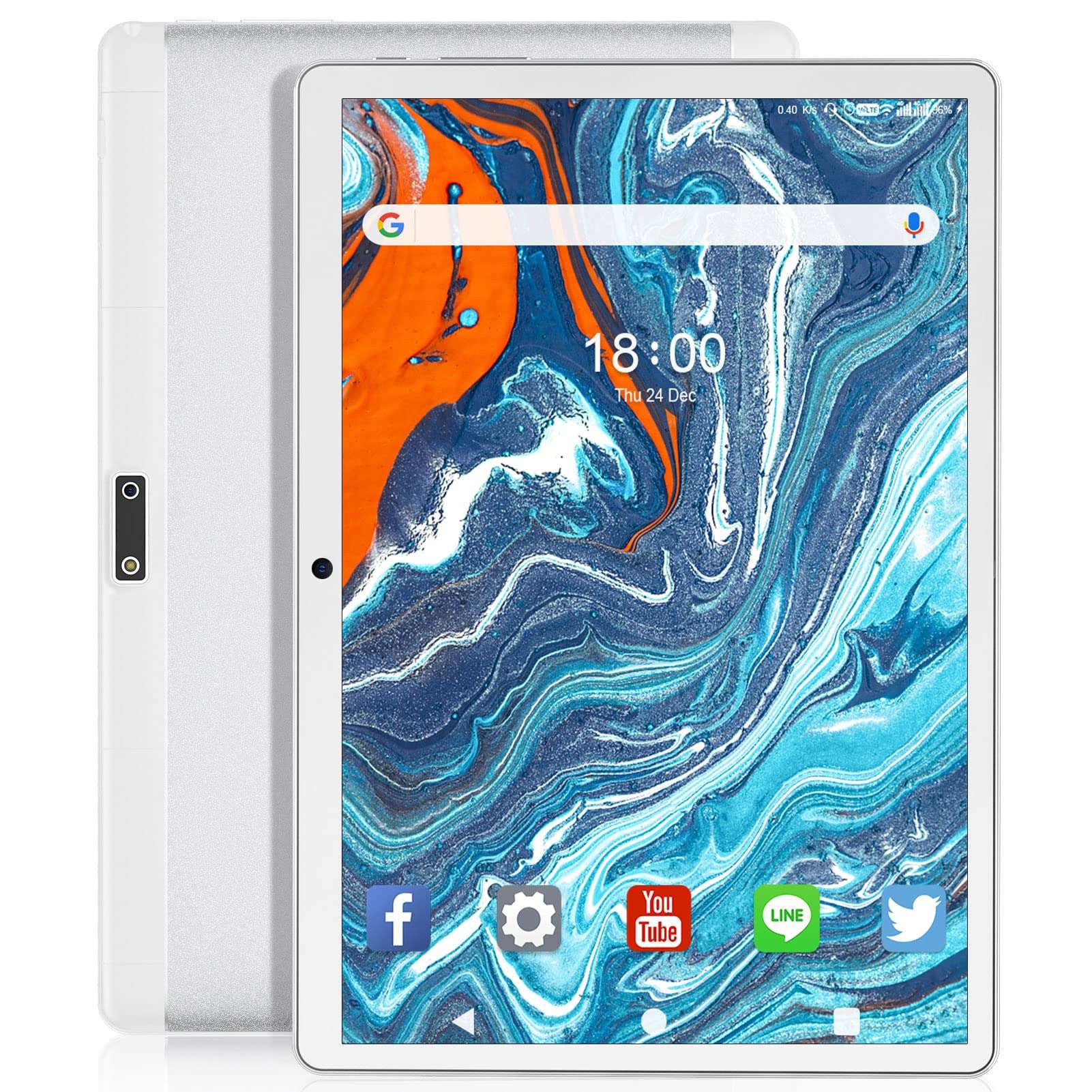 Tablet 10 inch, 32GB Android Phone Tableta with Dual Sim Card Slot, 5MP Camera, Quad-Core, WiFi, Bluetooth, GPS, Support 3G Cellular Tablet, 128GB Expand, IPS Full HD Display (Silver) 1