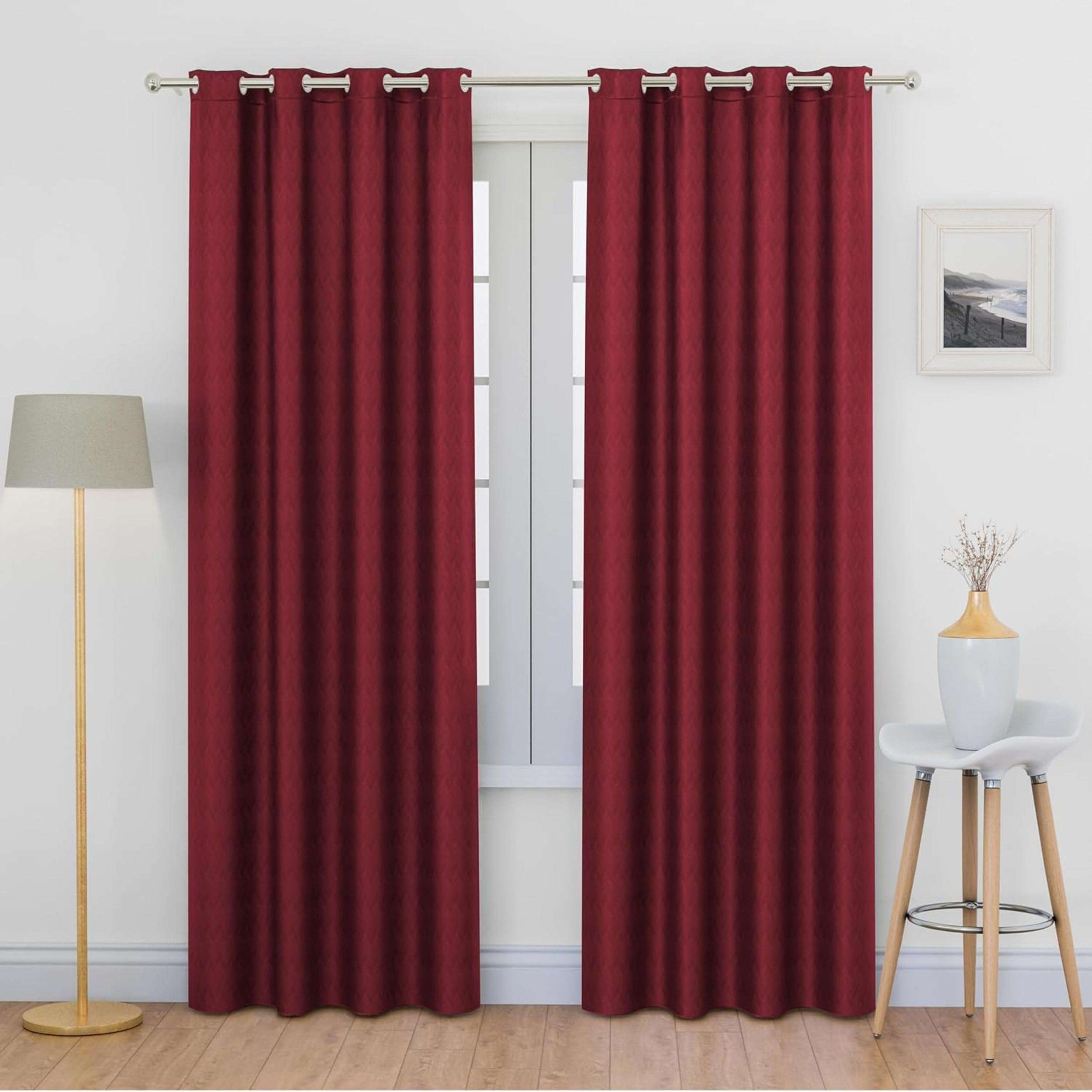 Kiara Creations Premium 100% Blackout Curtain for Window 5 Feet | Herringbone Embossed Design | Thermal Insulated, Noise Reducing & Energy Saving Curtains| Pack of 1, Maroon 3