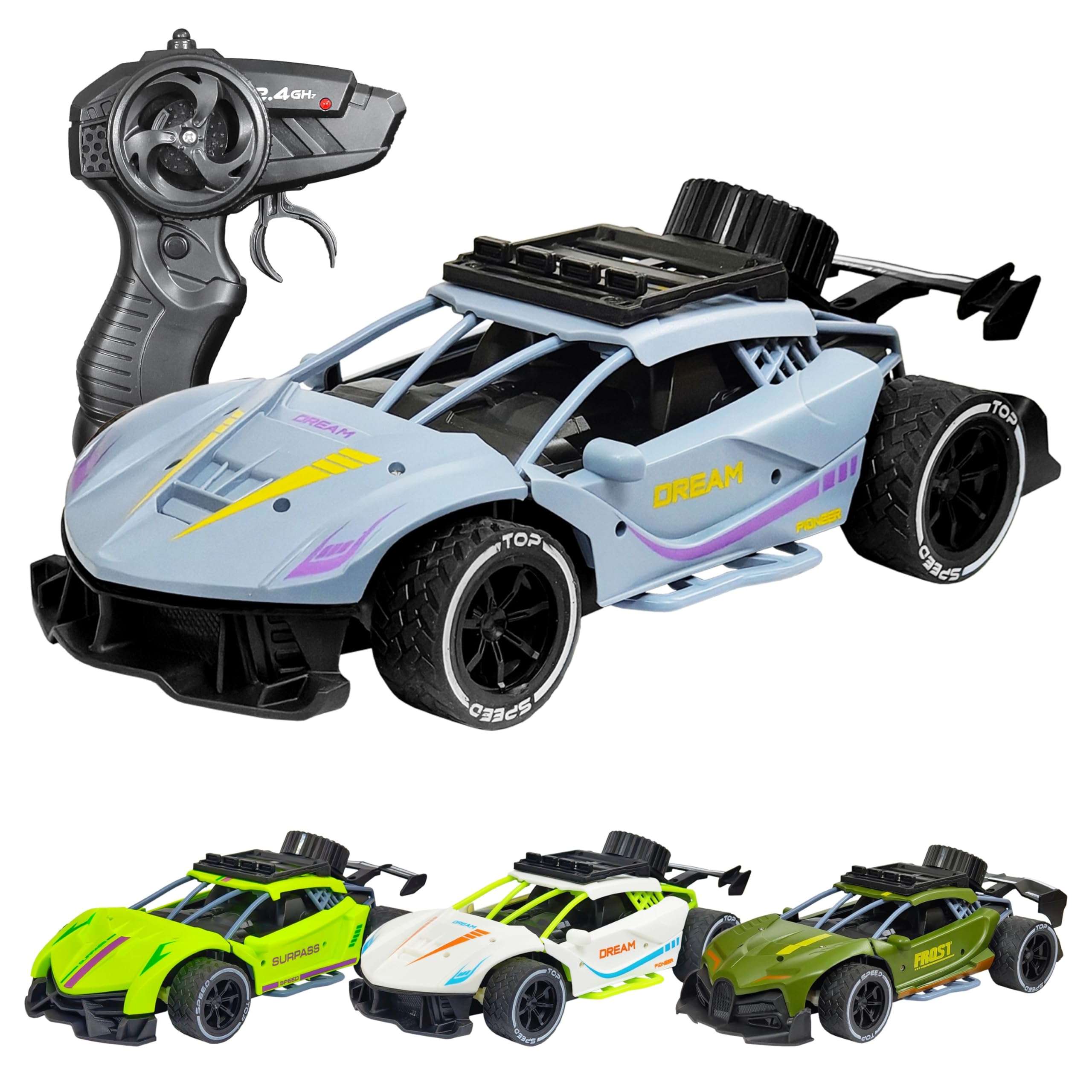 VGRASSP Rechargeable Racing Car Toy for Kids with 2.4 GHz Long Range Remote Control - 1:16 Scale Joystick RC Sports Vehicle - Color and Design As Per Stock 1