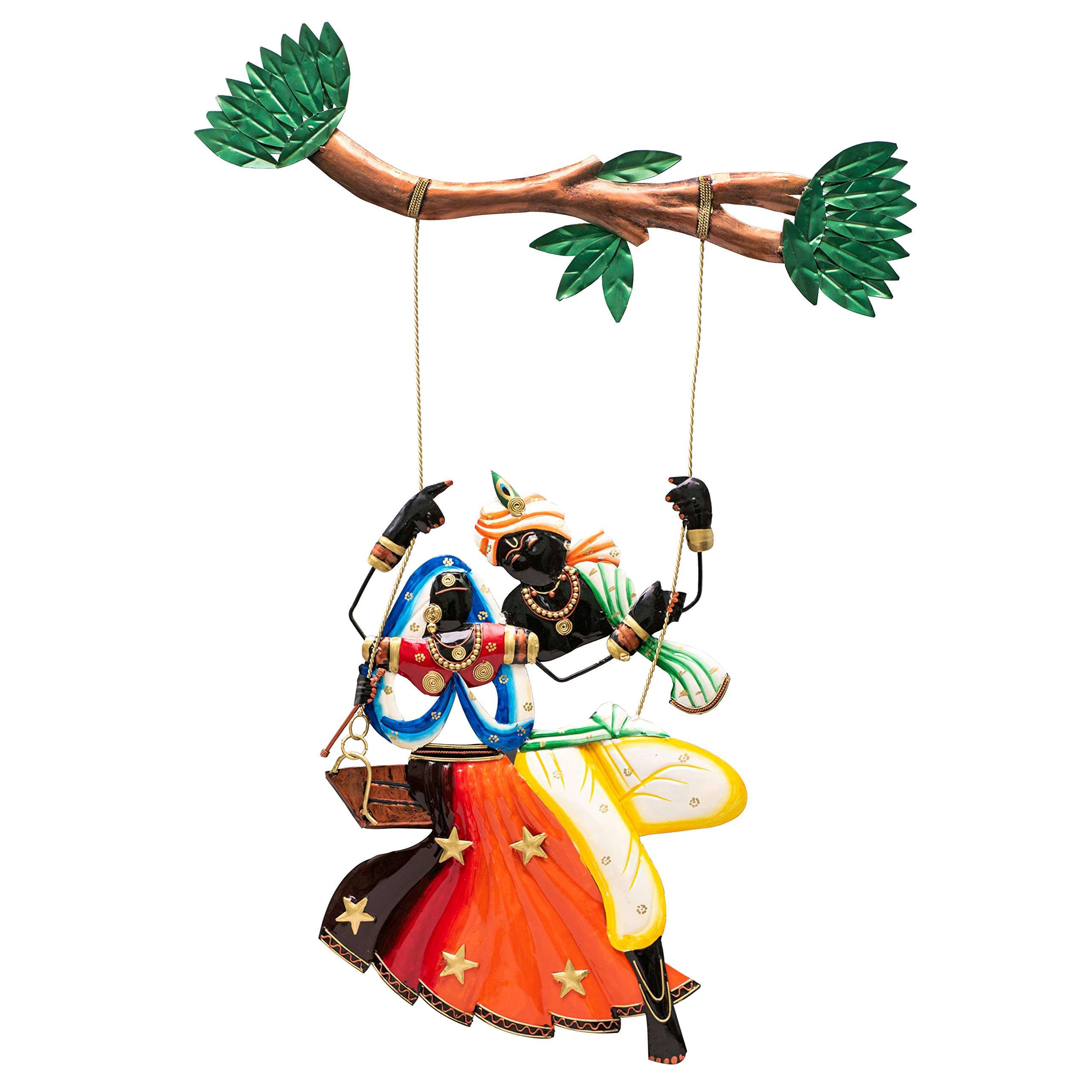 Karigaari India Wrought Iron Multicolor Radha Krishna Swing on Tree Wall Hanging Showpiece for Home Decor. 3