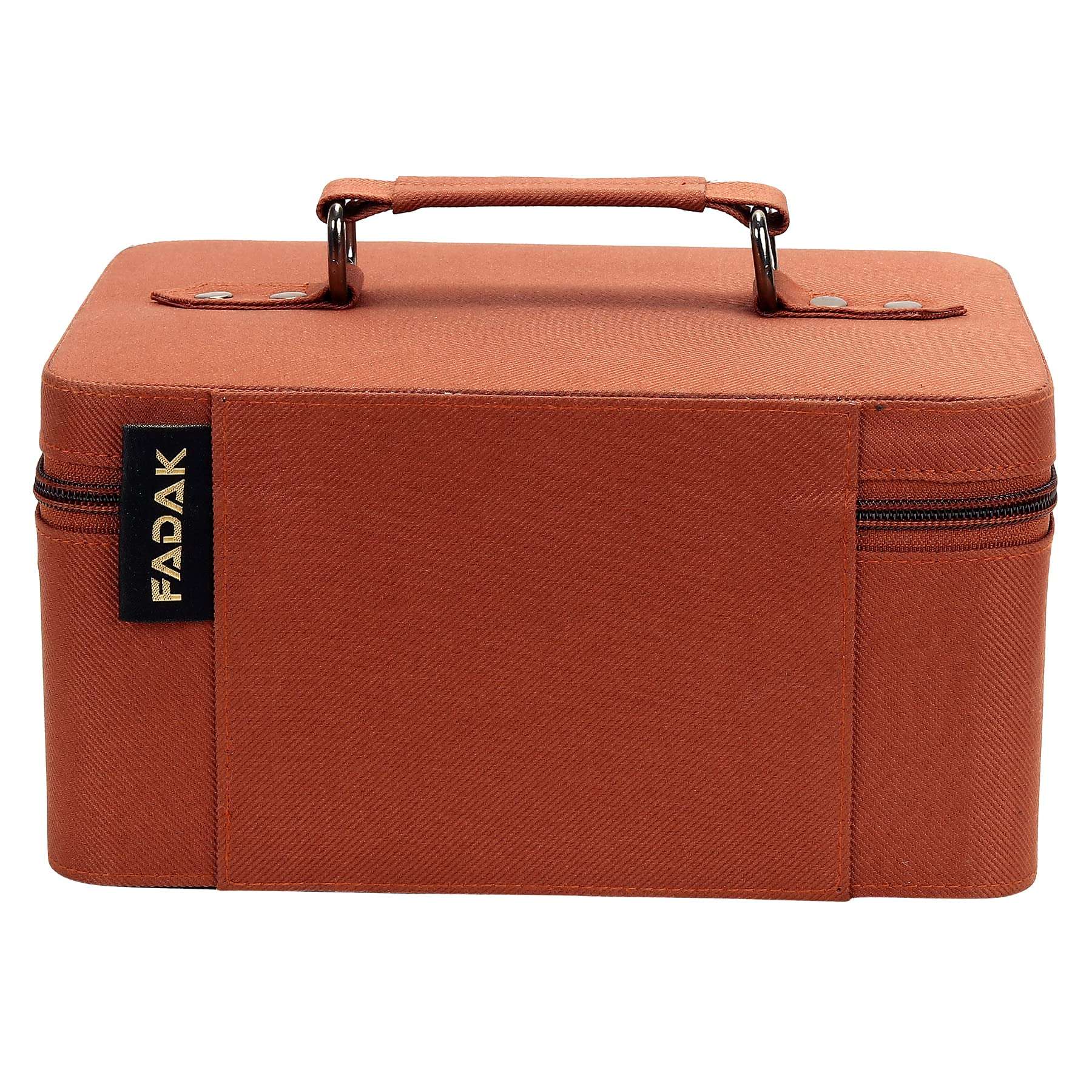 FADAK Makeup Cosmetic Box for Wedding Makeup Box Jewelry Bridal Box Trousseau Box Vanity Beauty Case Large Vanity Box Vanity Bag with Dividers for Brushes Travel Cosmetic Organizer Bag (Brown) 3