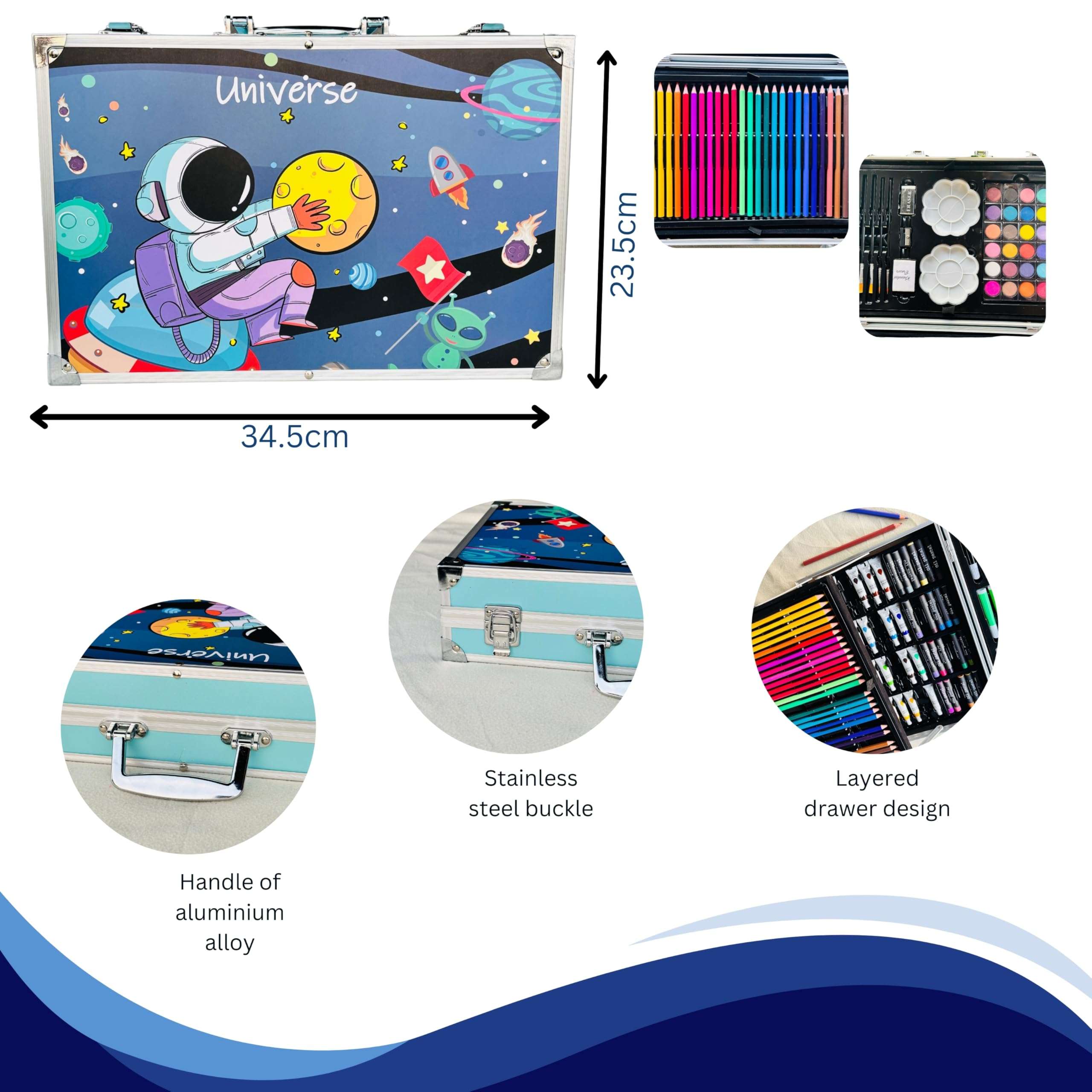 Kitchen Bloom Customized Color Kit Art Set for Kids, 145 Pieces Drawing Kit with Colour Pencils, Oil Pastels, Paint Brushes, Water Colours, Marker Pens, Color Set for Kids 4