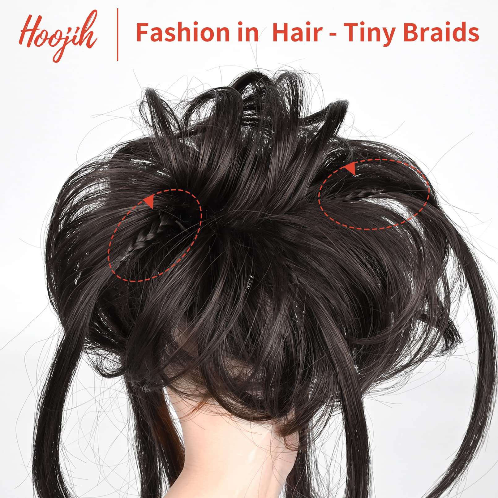 HOOJIH Messy Bun Hair Piece, Super Long Tousled Updo Hair Bun Extensions Wavy Wrap Ponytail Hairpieces Scrunchies with Elastic Band for Women HB007 Grace - Black Brown 3