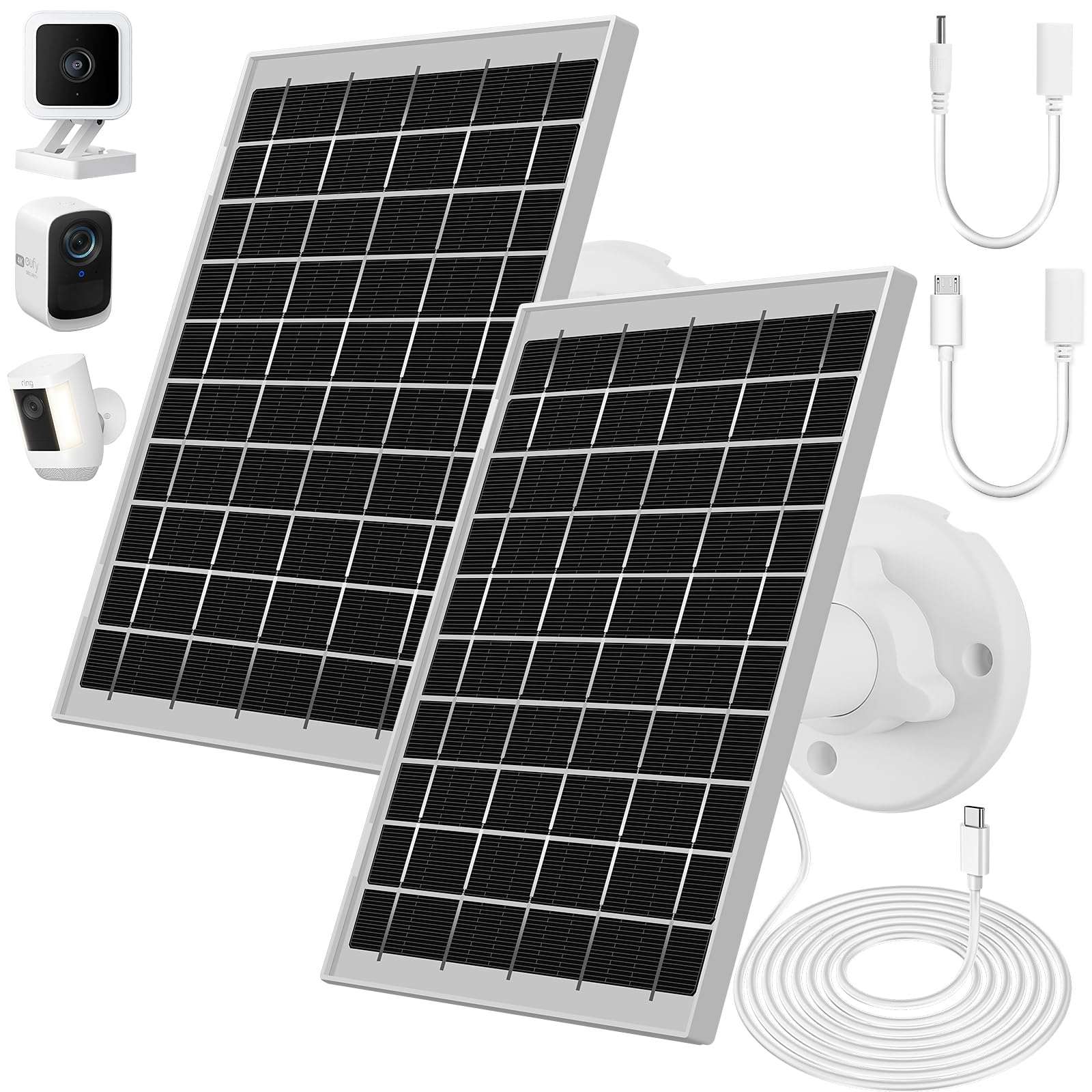 2 Pack Ring Solar Panel - 7W Supply for Ring Stick Up Cam Battery & Spotlight Cam Plus/Pro, IP65 Waterproof with Type-C and DC Port 1