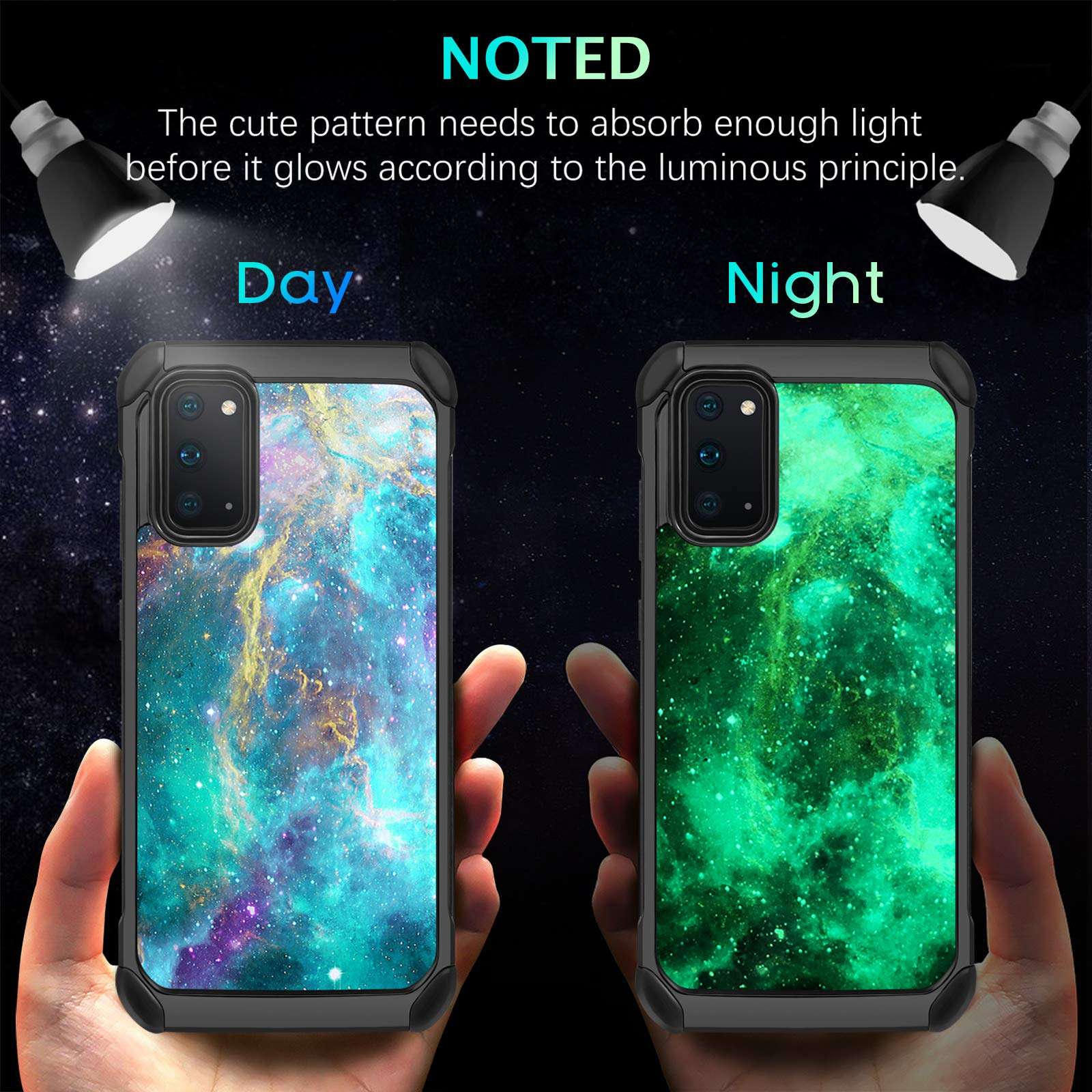 BENTOBEN Samsung Galaxy S20 Case 2020, Glow in The Dark Dual Layer Hybrid Hard PC Soft TPU Rubber Rugged Anti-Slip Shockproof Protective Phone Cases for Samsung Galaxy S20 6.2 Inch, Nebula 2