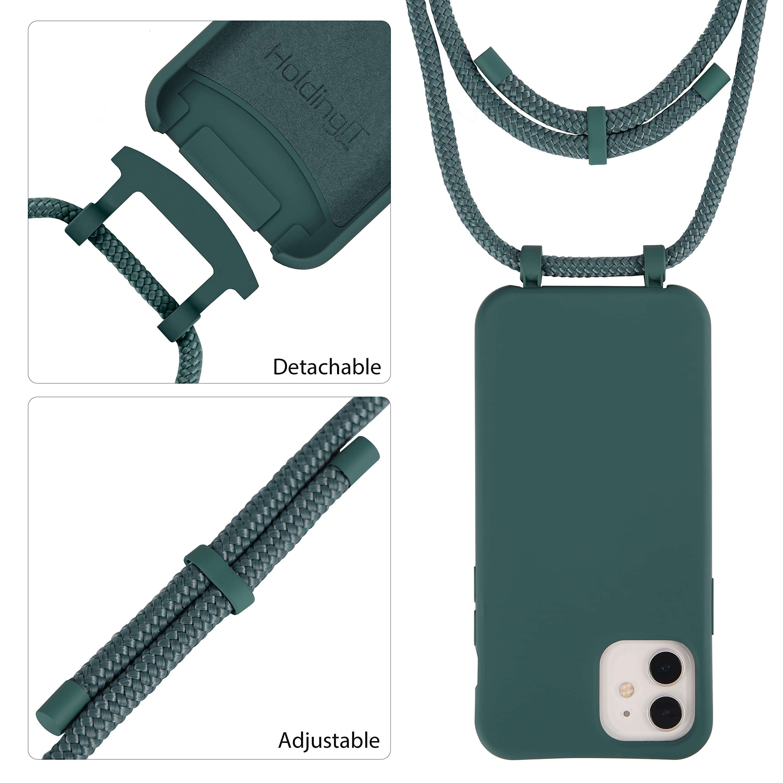 HoldingIT Crossbody Phone Case with Detachable Lanyard Compatible with iPhone 11, 2-in-1 Hands Free iPhone Cover with Drop Protection, Adjustable Rope Green 2