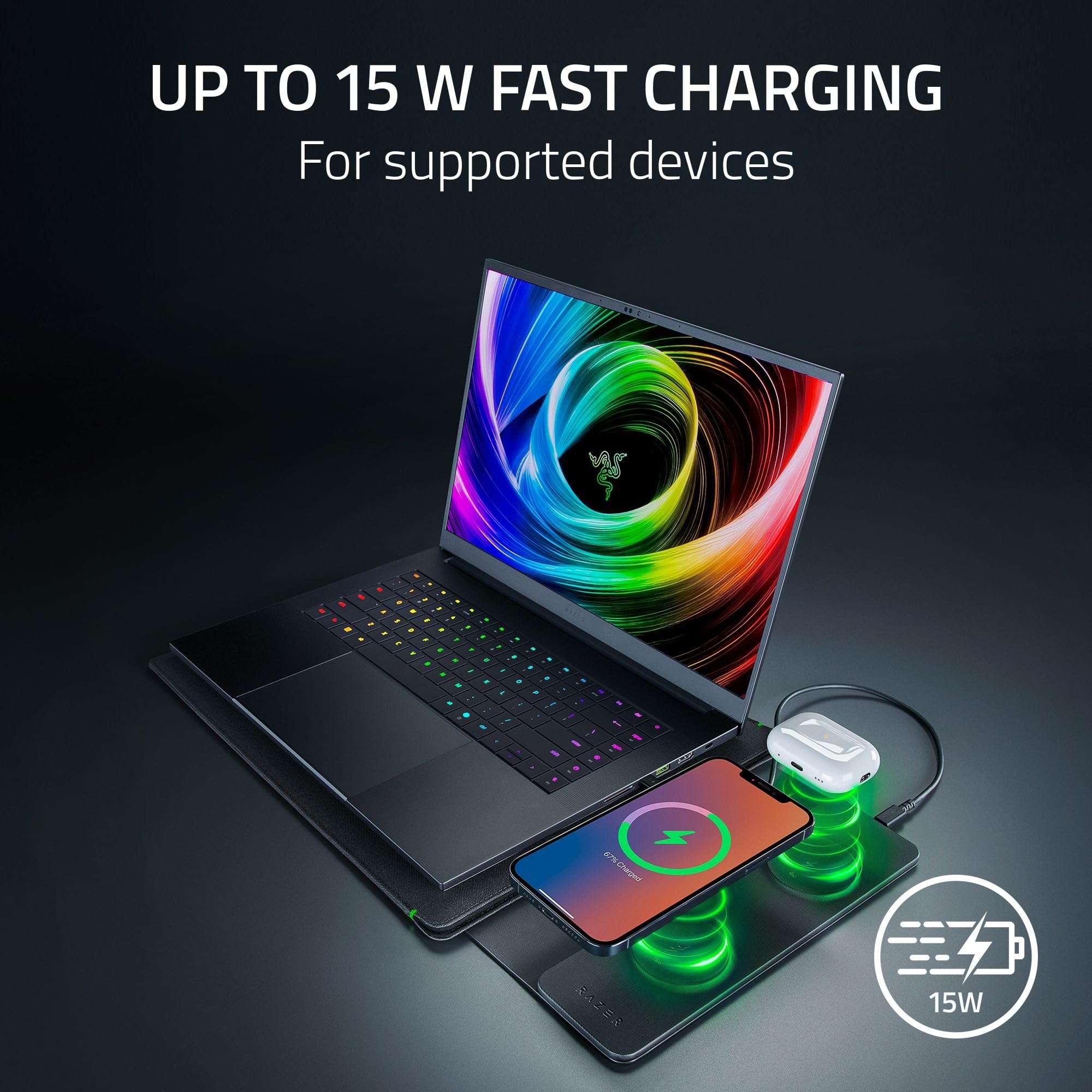 Razer 16" Laptop Sleeve with Wireless Charging: Fits Up to 16 Inches Laptops - Durable Polyester Weave - Padded Interior with Reinforced Edges - Fast Charging for 2 Devices & Compatible with MagSafe 4