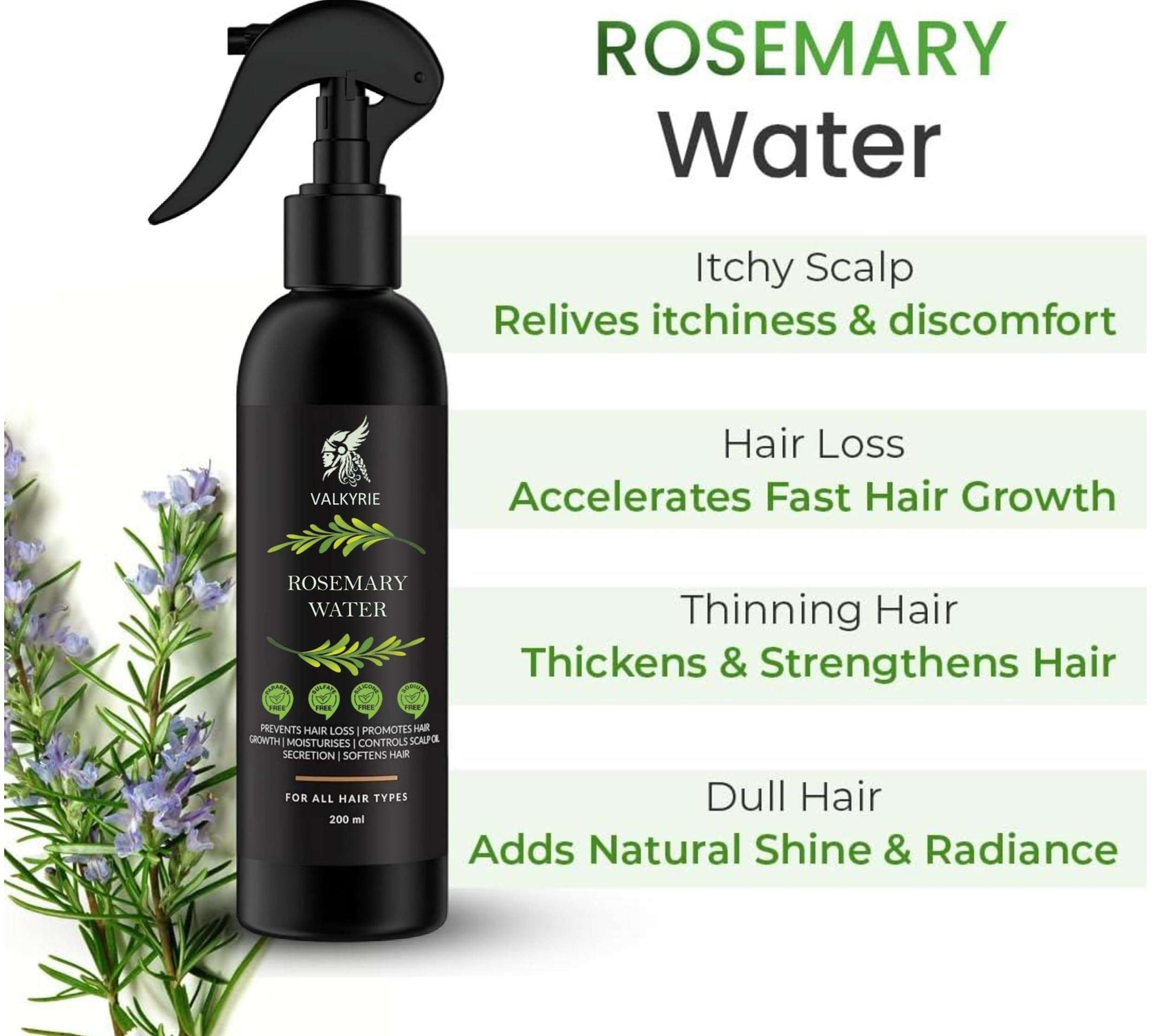 VALKYRIE Rosemary Water Daily Strengthening Mist, with Peppermint and Rosemary Essential Oils to Strengthen Strands for all Hair Types (200ml) 5