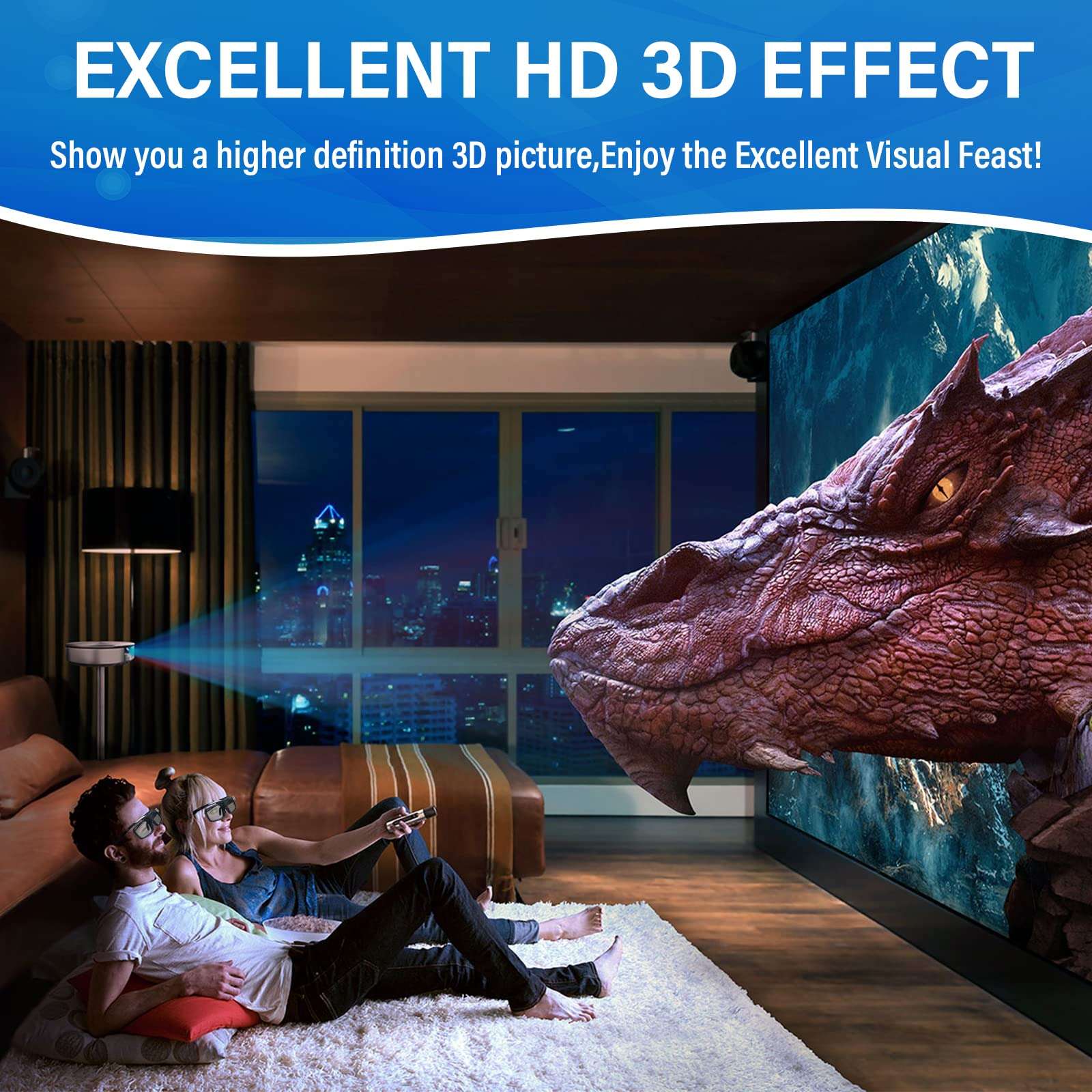 3D Glasses, Active Shutter Rechargeable Eyewear for 3D DLP-Link Projectors Cocar Toumei 3