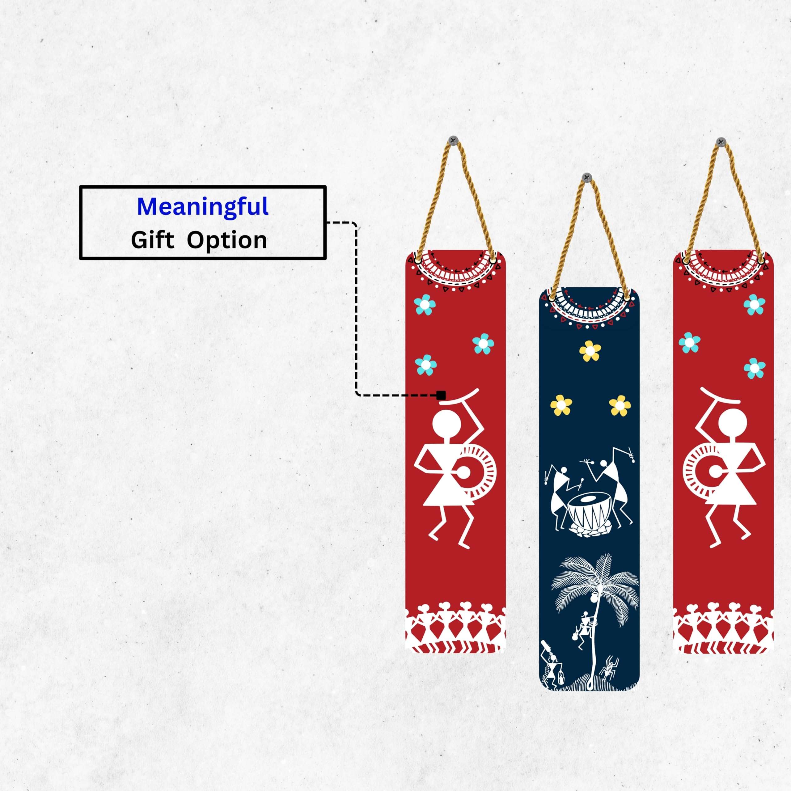 Karni Art - Traditional Warli Art Wooden Wall Hangings | Tribal Dance Design | Perfect Decorative item for Living Room, Bedroom, or Hotel | Ideal Gift for Home Decor Set of 3 3