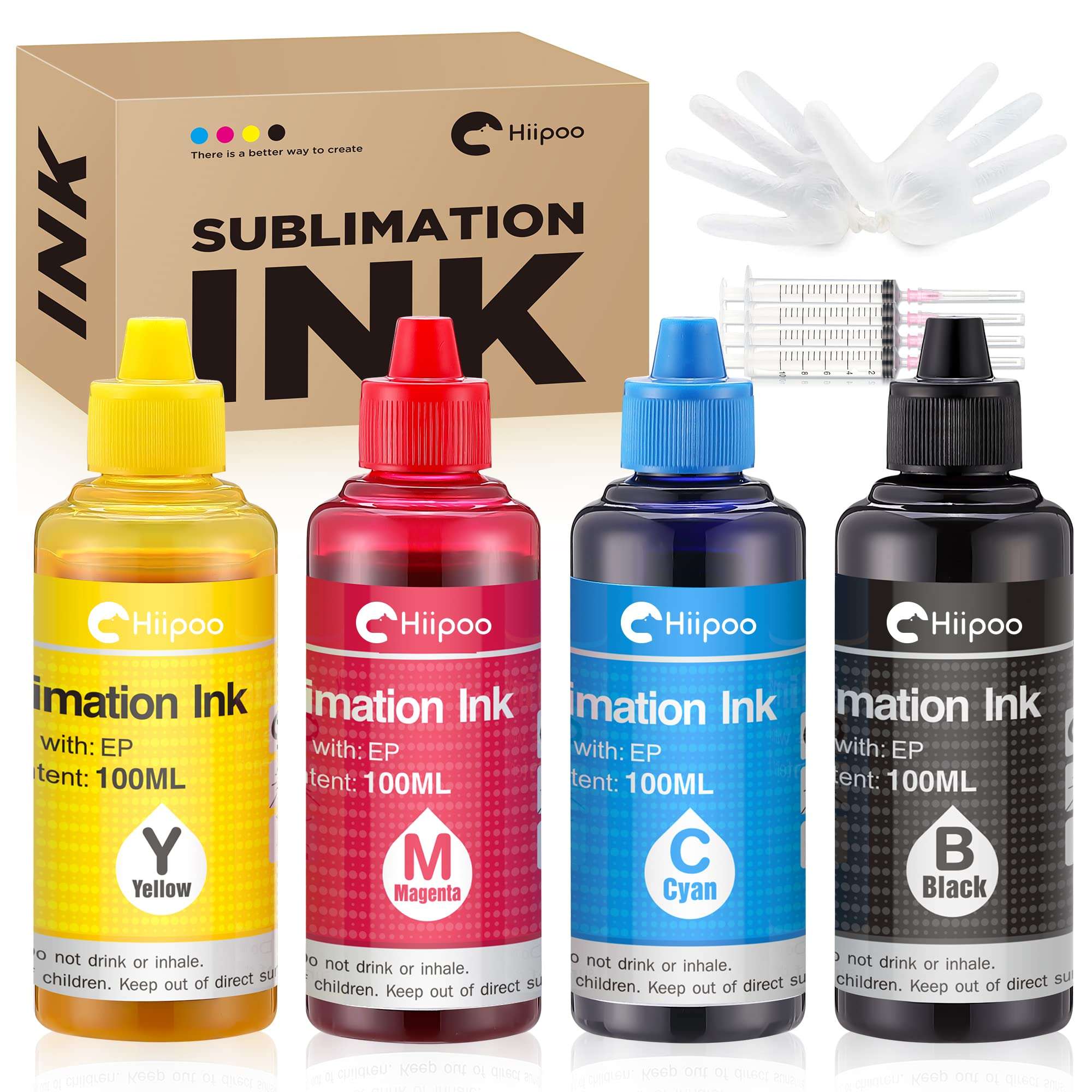 Hiipoo Sublimation Ink Refilled Bottles Work with WF7710 ET2760 ET2720 ET2803 ET2800 ET15000 C88 C88+ Inkjet Printer Heat Press Transfer on Mugs Plates T-Shirts Pillows Phone Case 1