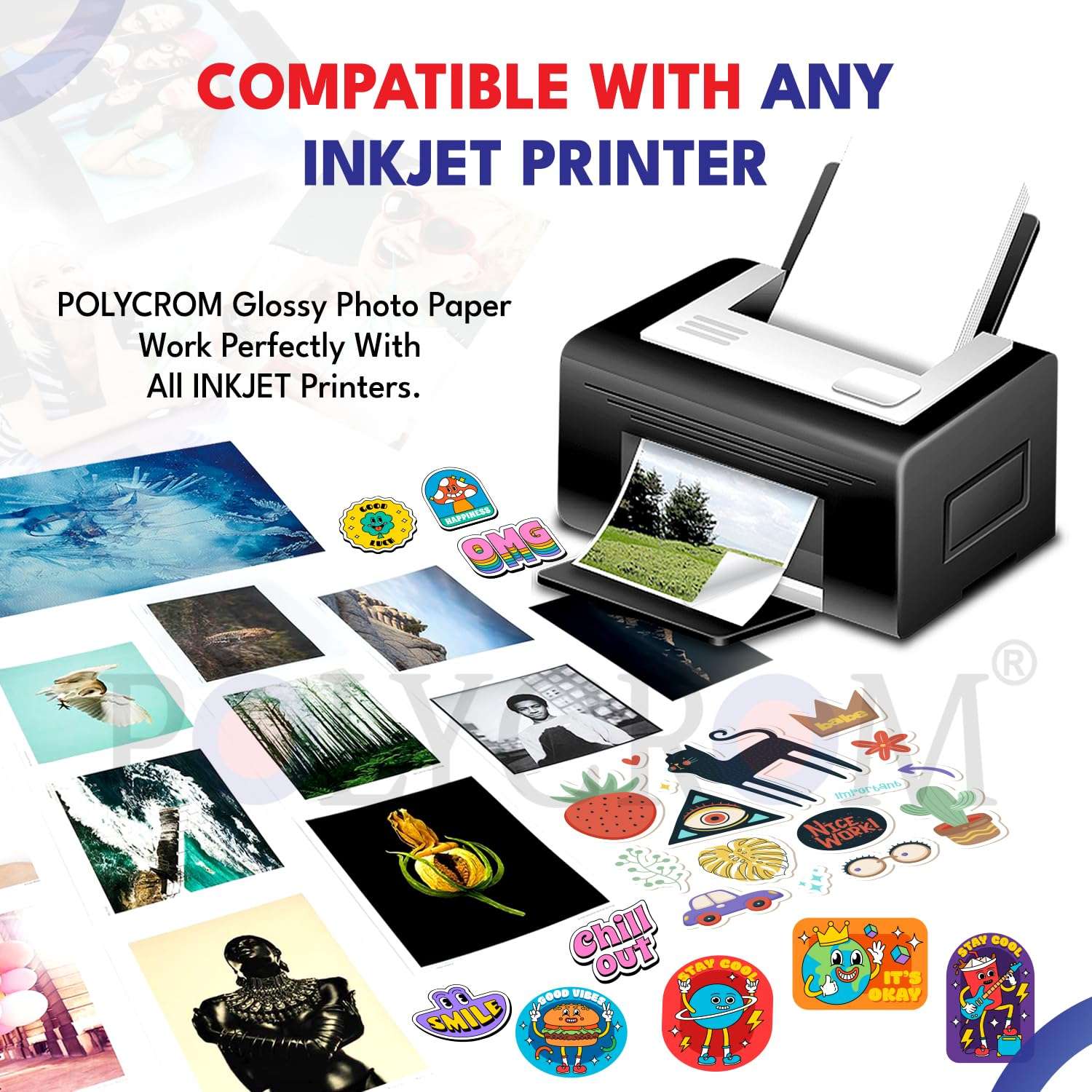 Polycrom Korean Photo Glossy Inkjet Sticker Paper A4 Size - White,Vibrant, Crisp, Smudge Proof, Dry Fast : 120 GSM 50 Sheets 4