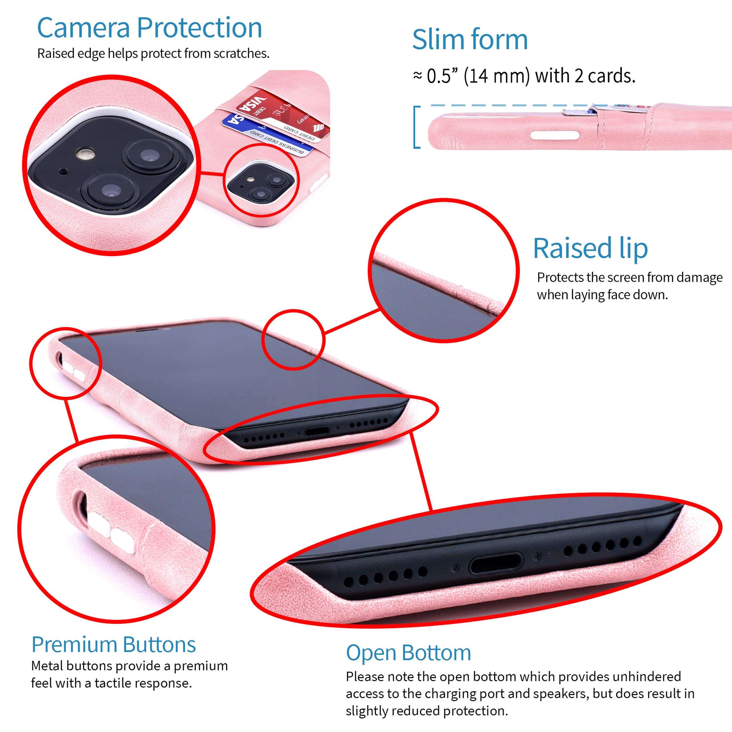 Dockem Wallet Case for iPhone 11: Built-in Metal Plate for Magnetic Mounting & 2 Credit Card Holders; Exec M2, 6.1", Smooth Synthetic Leather: (Pink) 4