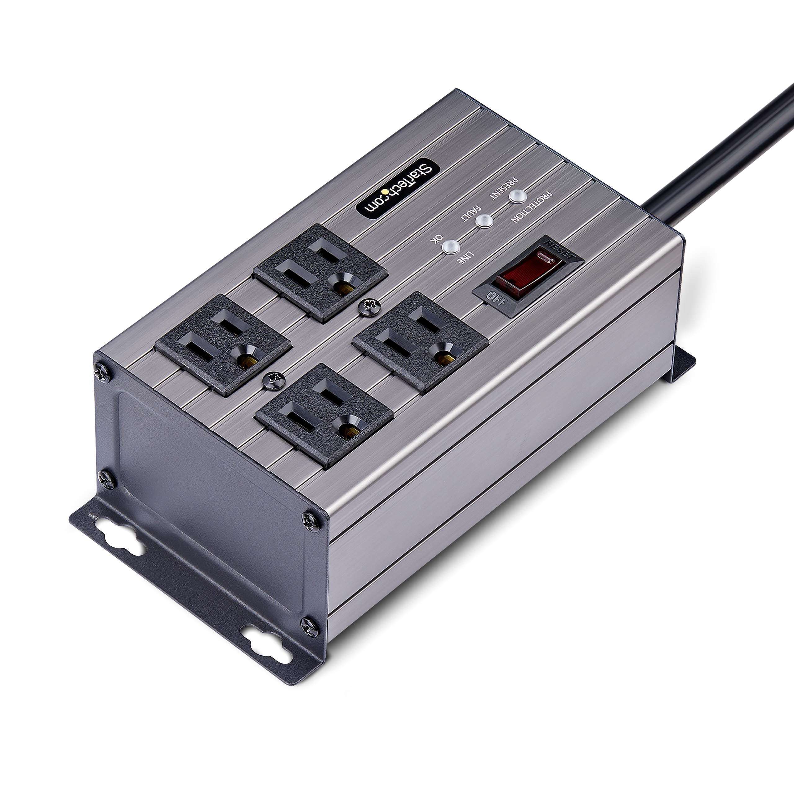 StarTech.com 4-Outlet Industrial Power Strip 125V/15A, EMI/RFI Isolation, Mountable PDU, 8ft/2.4m Power Cord, NEMA 5-15P/R, TAA 3