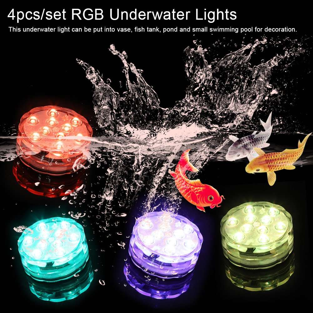SOONHUA 4pcs/Set Submersible LED Lights, LED RGB Lights Waterproof Remote Control Underwater Lamp for Lighting Up Vase,Fish Tank,Wedding,Halloween,Christmas 3