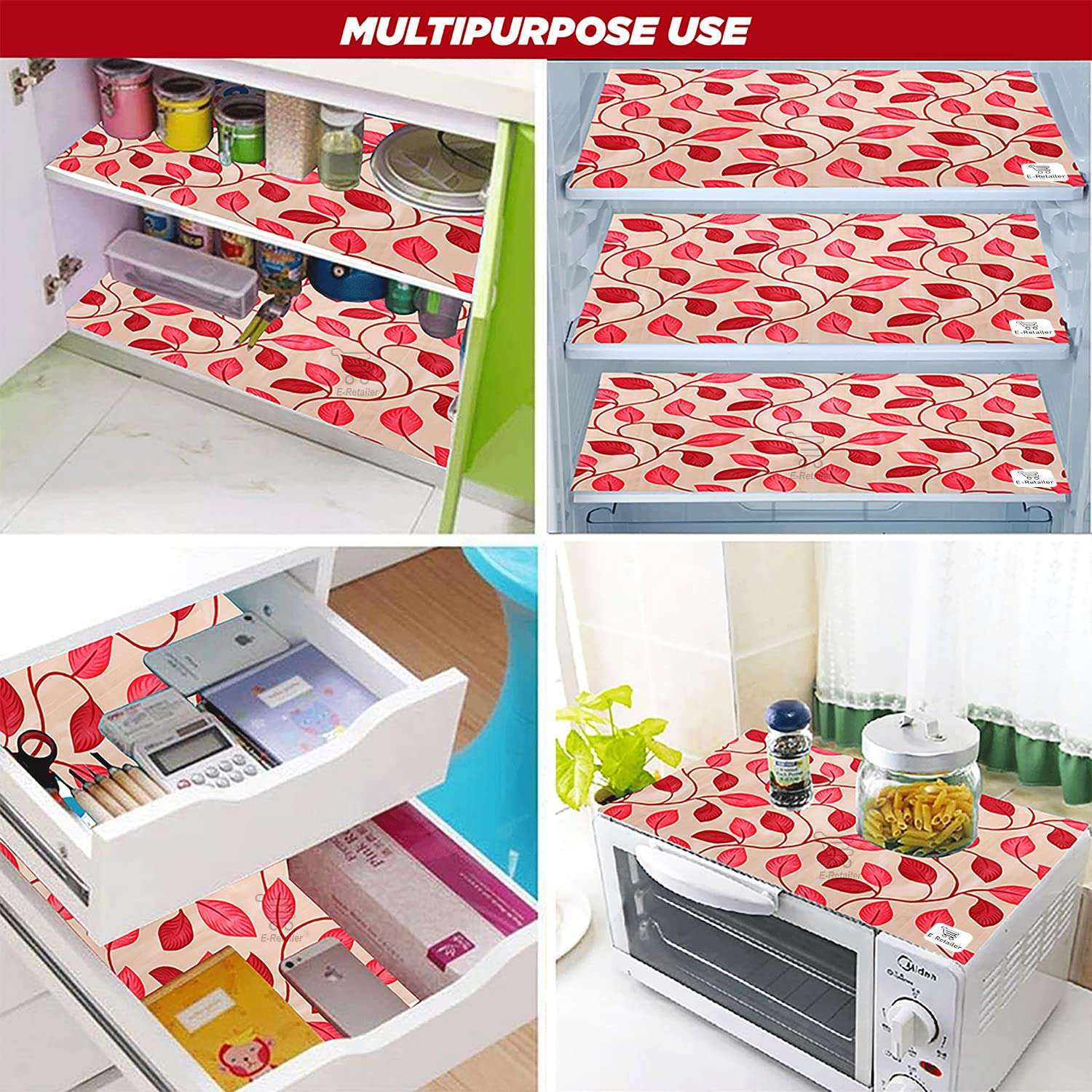 E-Retailer® Exclusive Combo Set of Appliance Cover (1 Pc. Refrigerator Top Cover, 2Pc. Handle Cover, 6 Pc. Fridge Mat, 1Pc Wall Hanging Storage Oarganizer) (Geometric Brown, Set of 10 Pcs.) 5